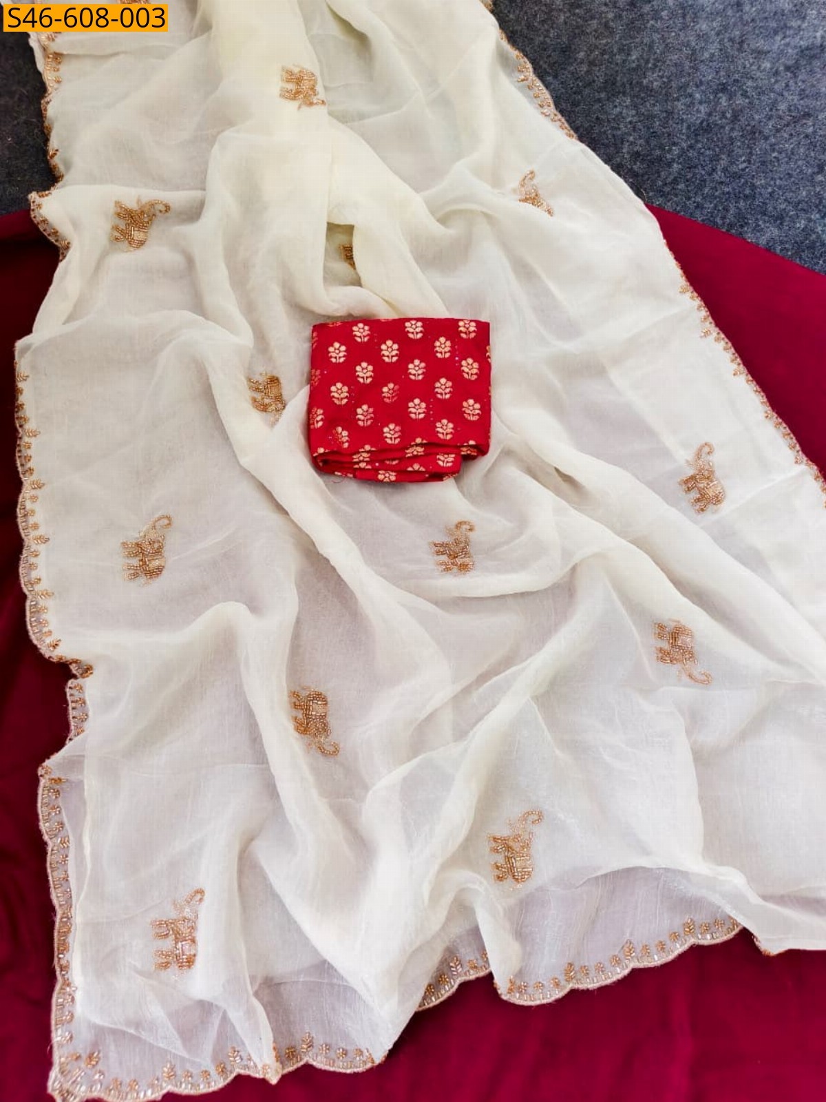 White Fancy soft satin saree