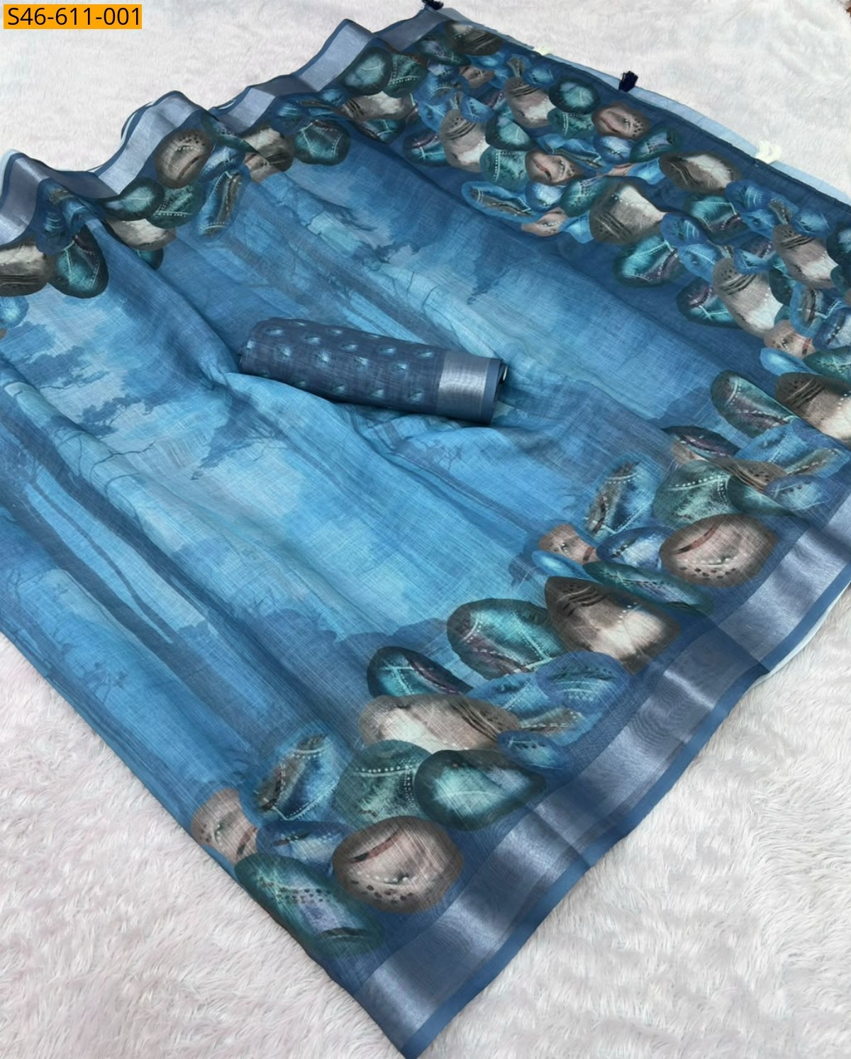 Blue Fancy Soft linen cotton Saree