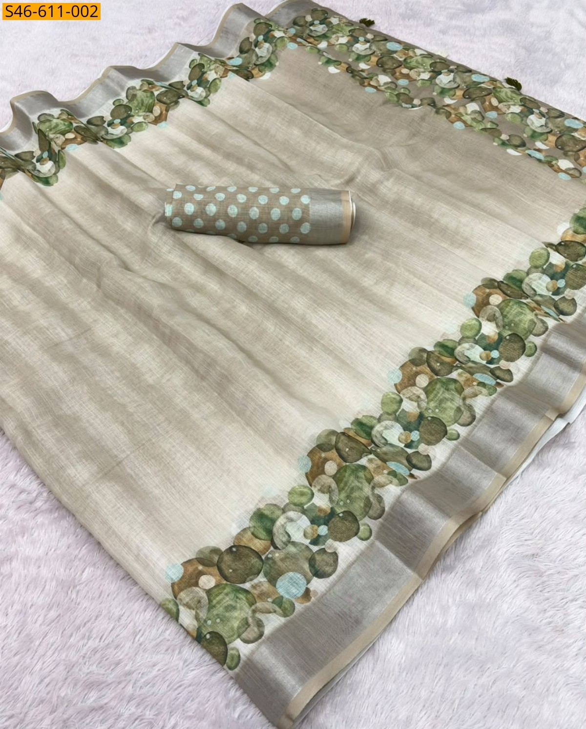 Beige Fancy Soft linen cotton Saree