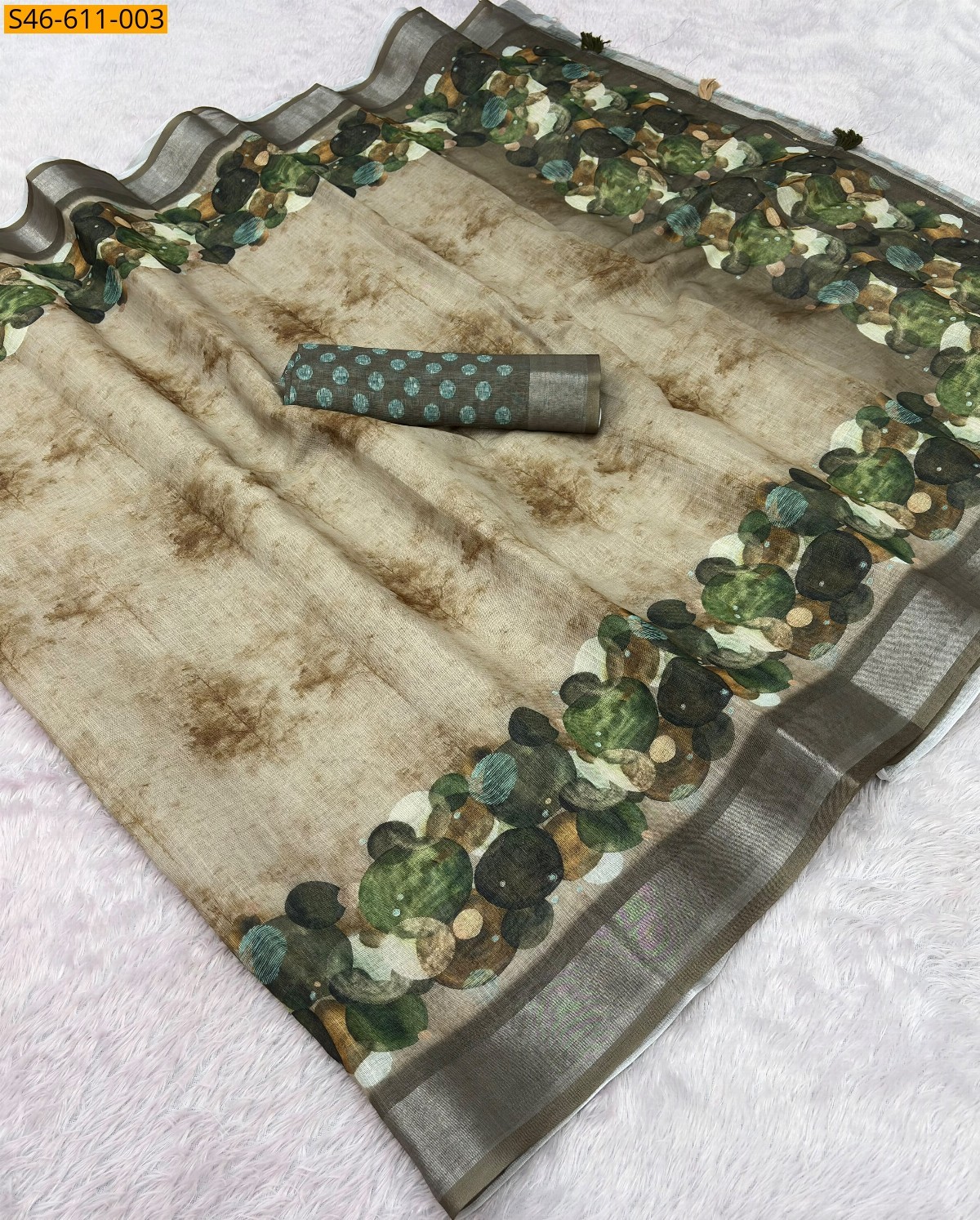 Beige Fancy Soft linen cotton Saree
