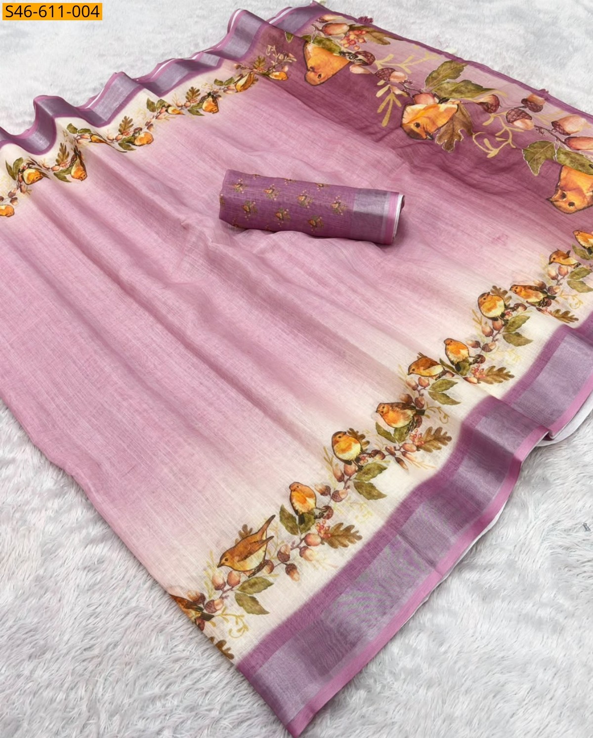 Light Pink Fancy Soft linen cotton Saree