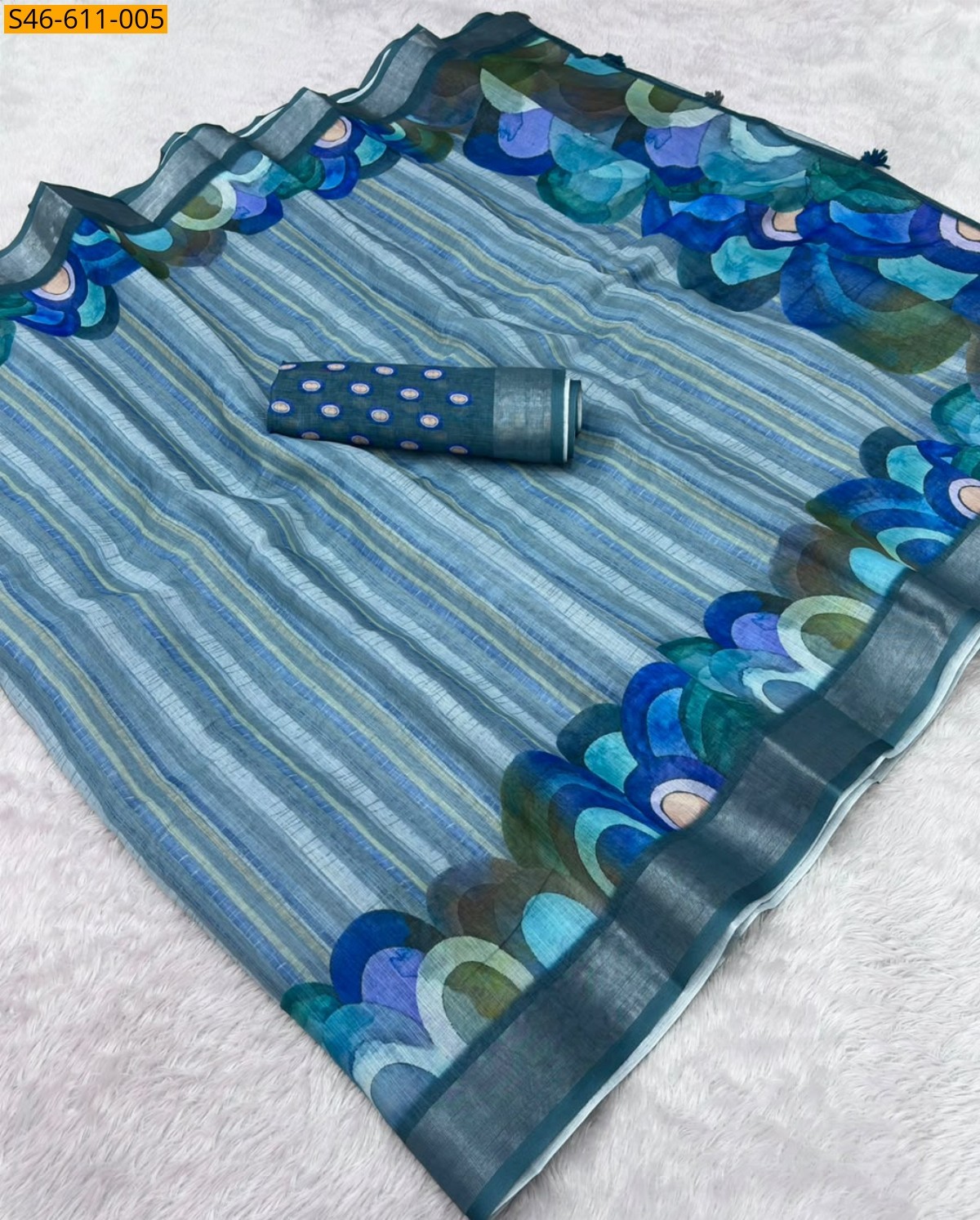 Blue Fancy Soft linen cotton Saree