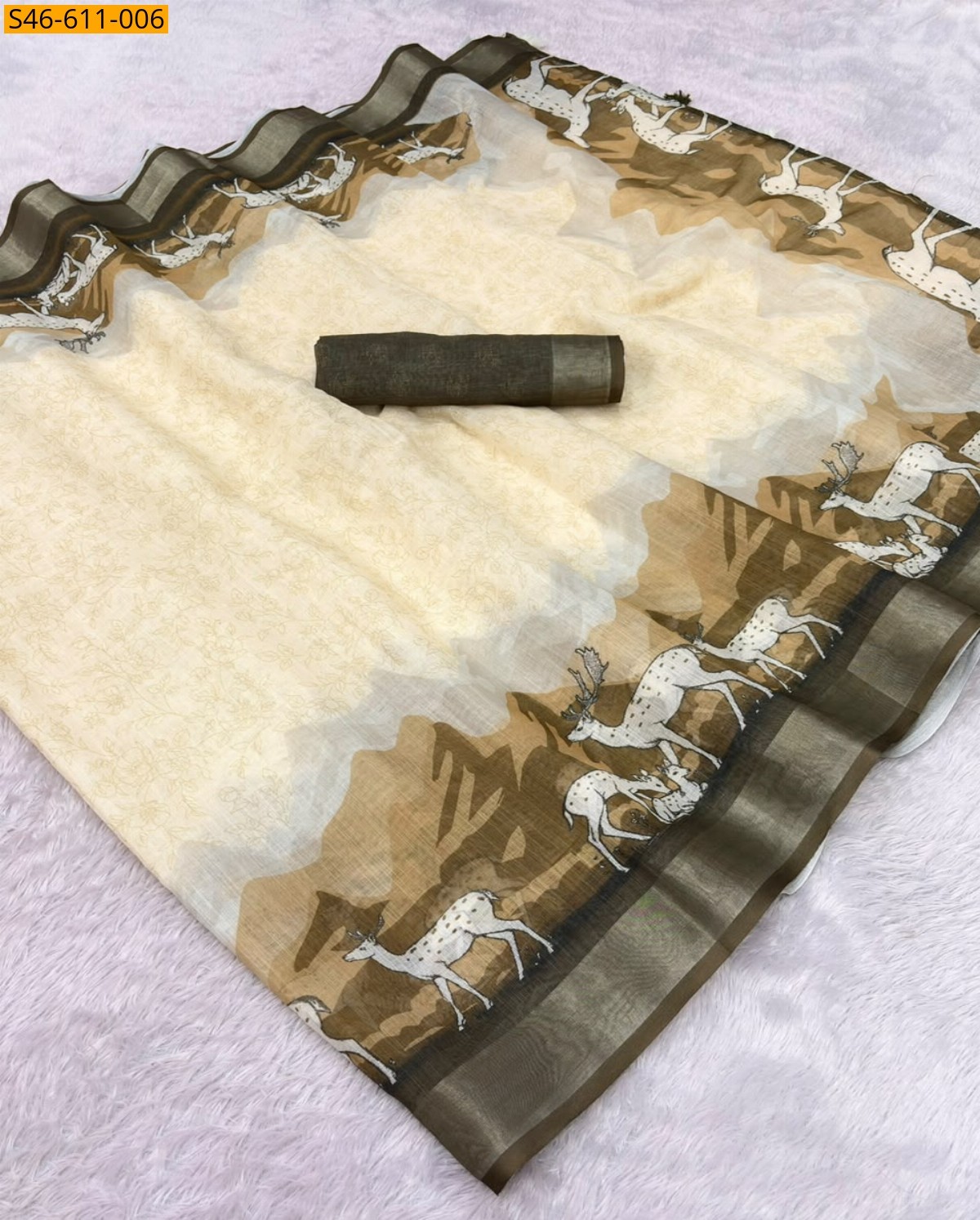 Sandal Fancy Soft linen cotton Saree