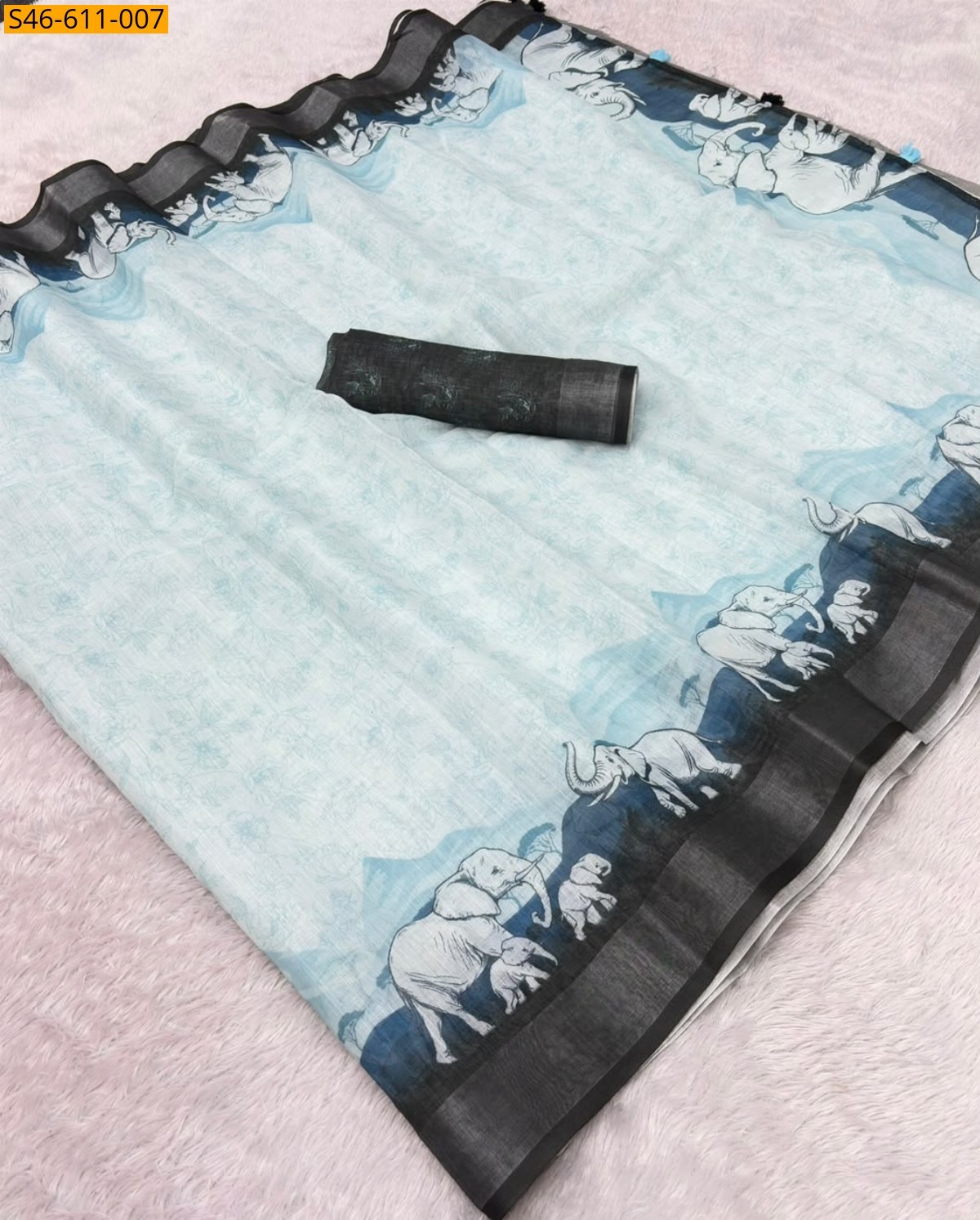 Light Blue Fancy Soft linen cotton Saree