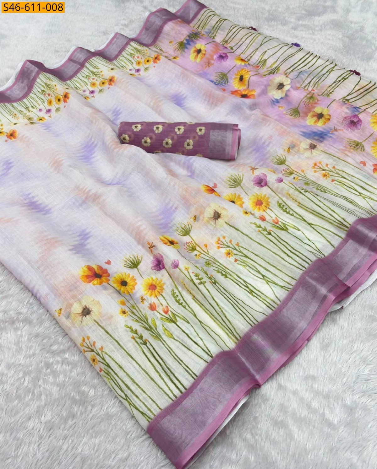 Multi Color Fancy Soft linen cotton Saree