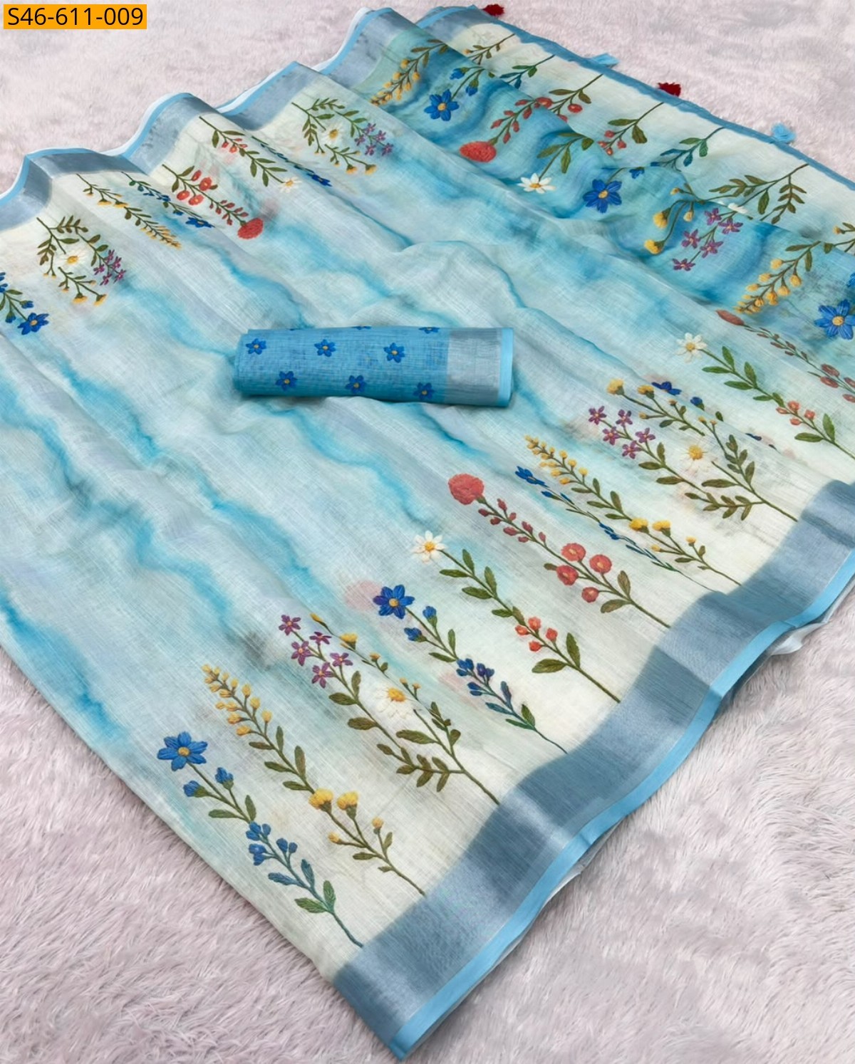 Blue Fancy Soft linen cotton Saree