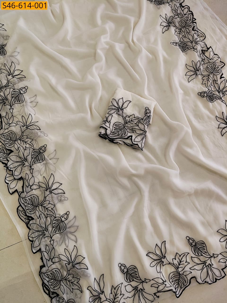 White Fancy Star Georgette Saree