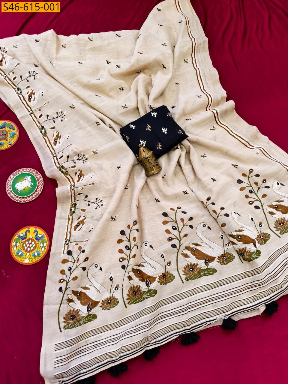 Half White Fancy Soft Linen Saree