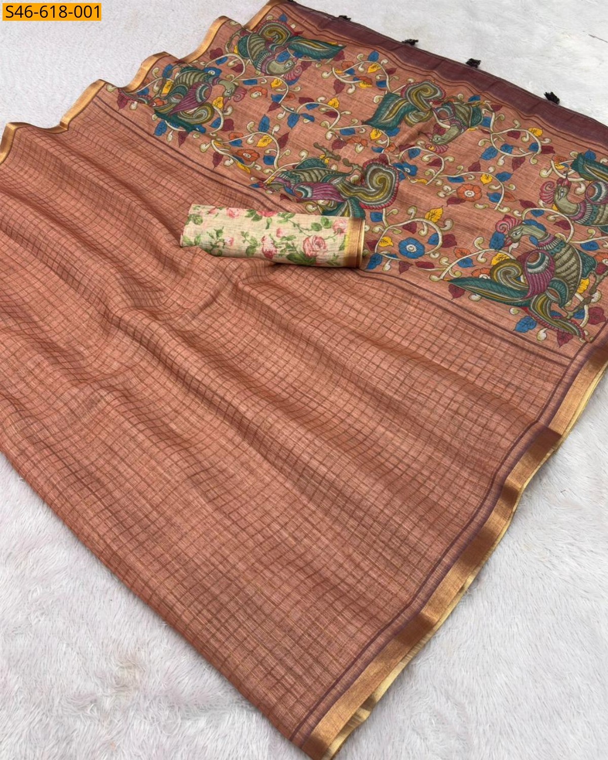Brown Fancy Soft Linen Cotton Saree