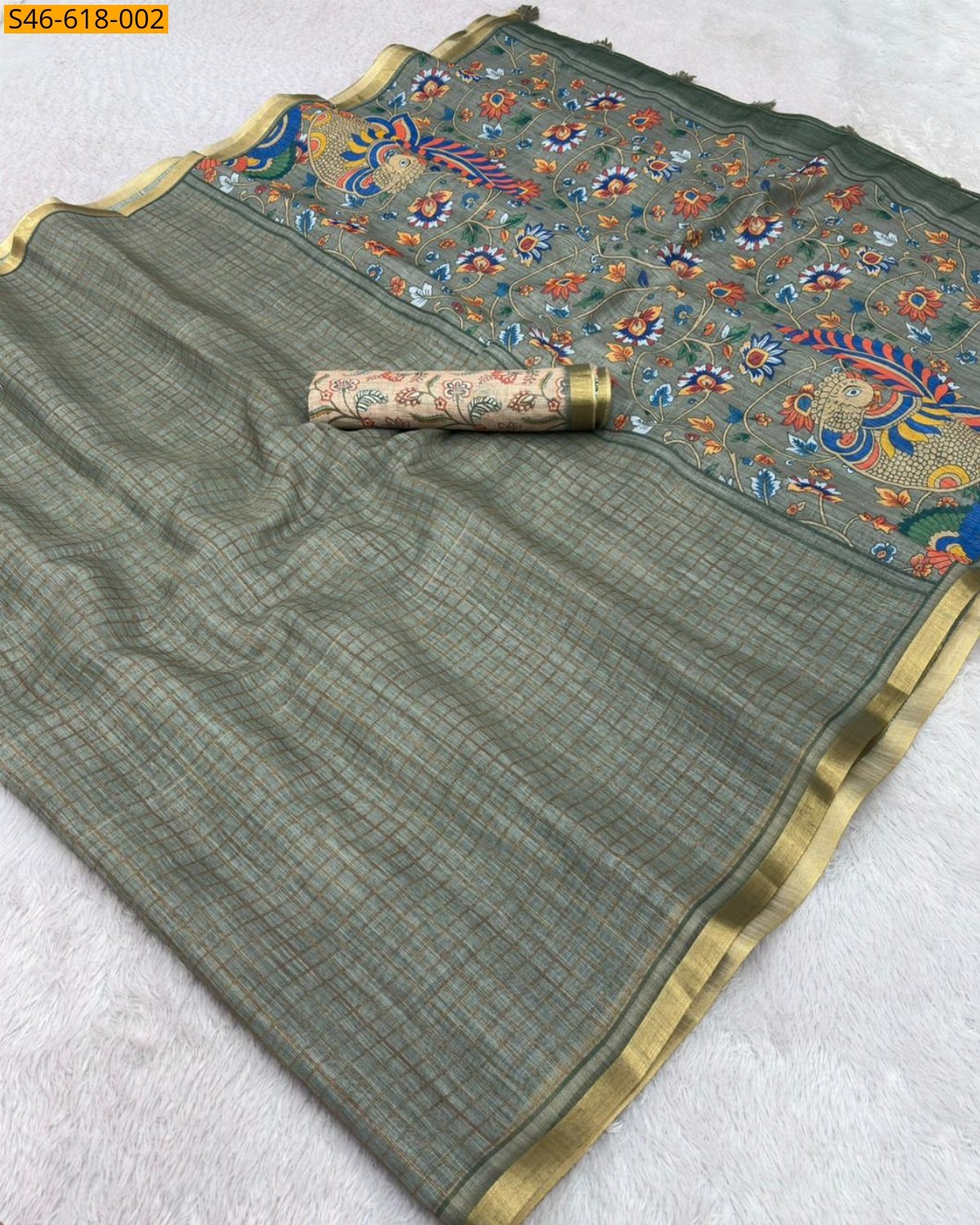 Green Fancy Soft Linen Cotton Saree