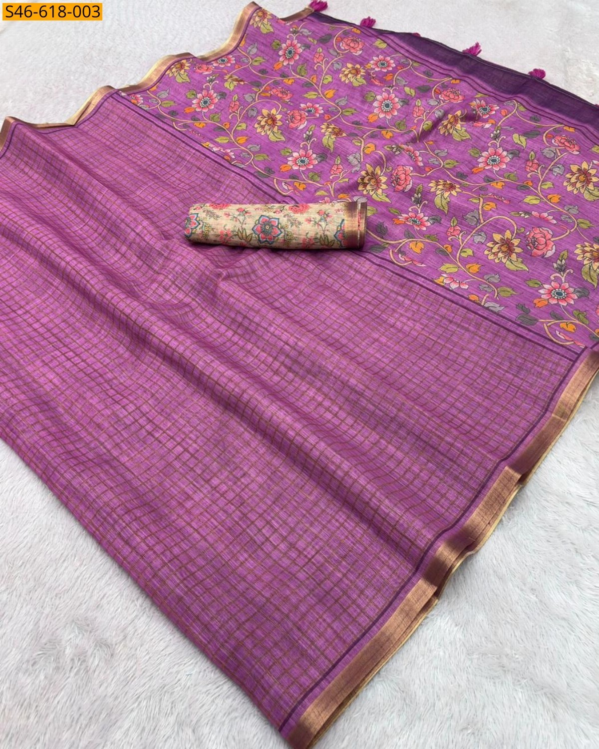 Pink Fancy Soft Linen Cotton Saree