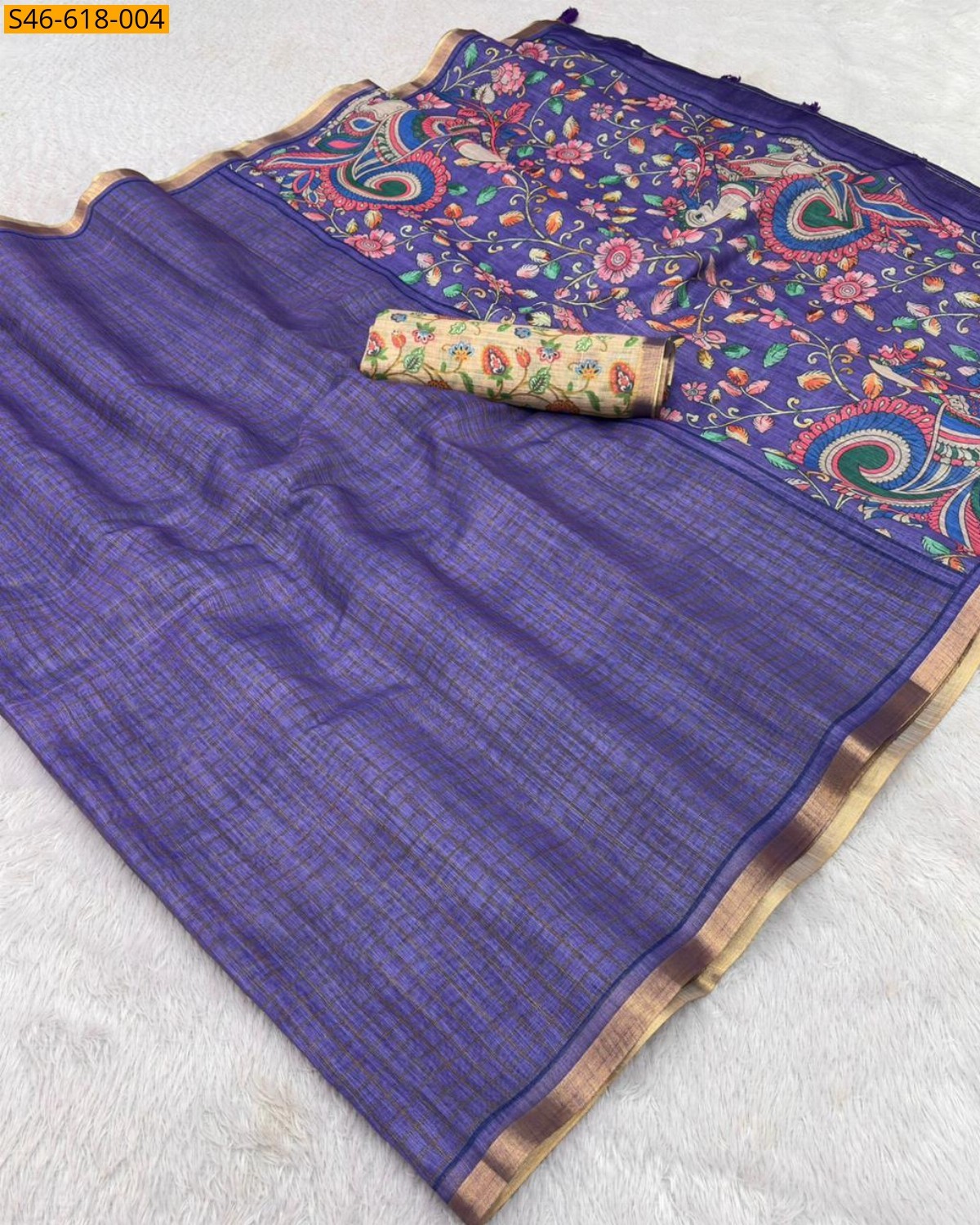 Blue Fancy Soft Linen Cotton Saree