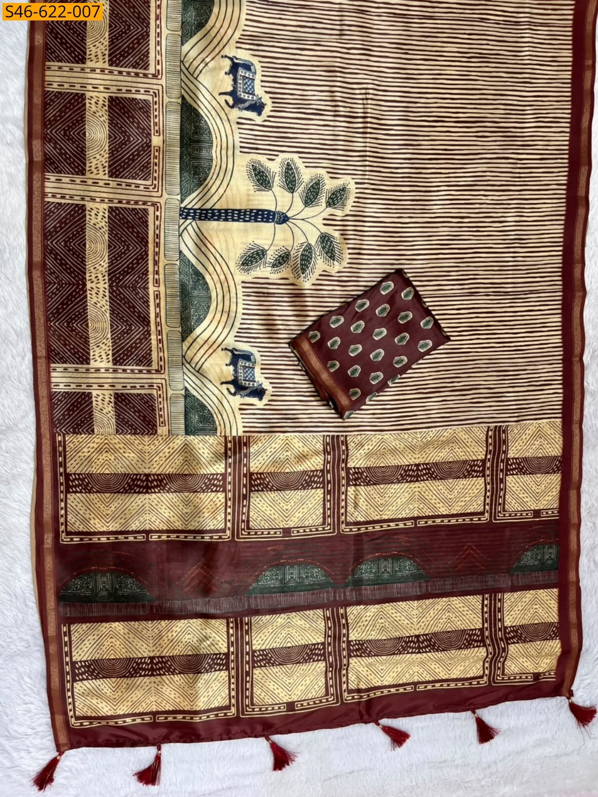 Cream Fancy Soft Malai Silk Saree