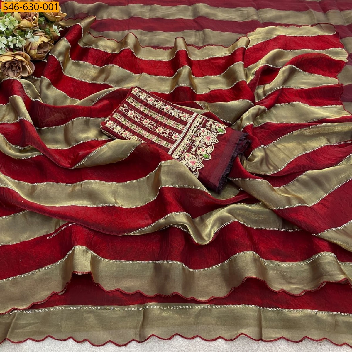 Red Fancy Satin Patta Saree