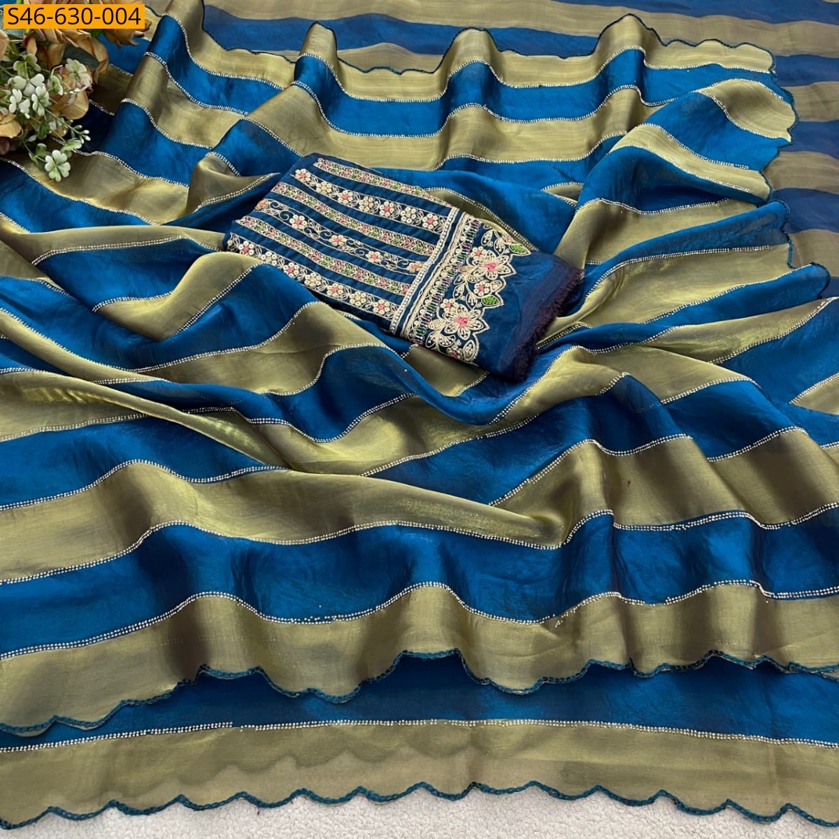 Sky Blue Fancy Satin Patta Saree