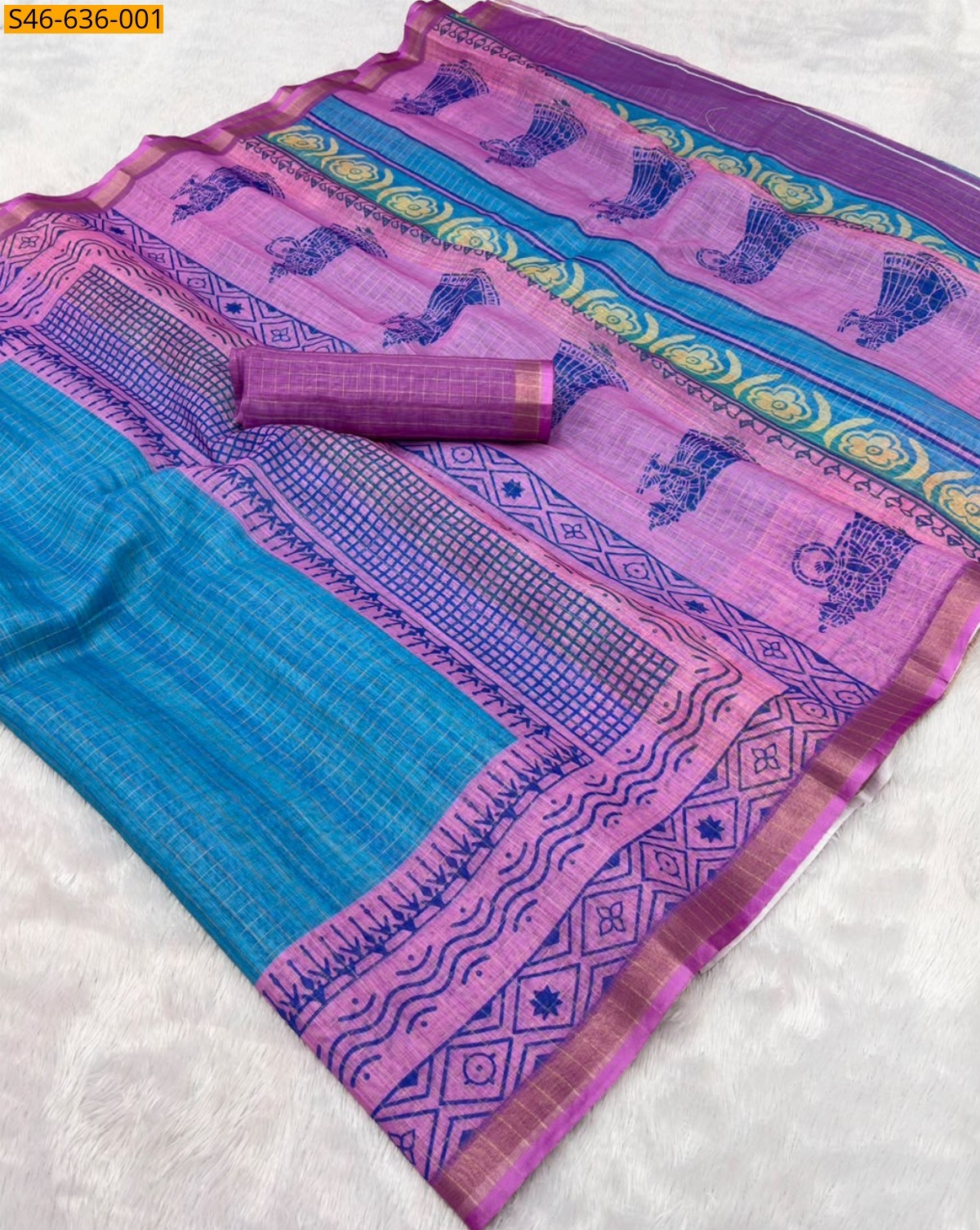 Blue Fancy Soft Linen Cotton Saree