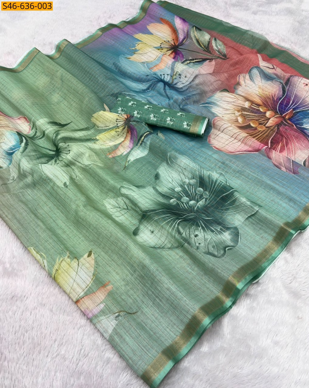 Green Fancy Soft Linen Cotton Saree
