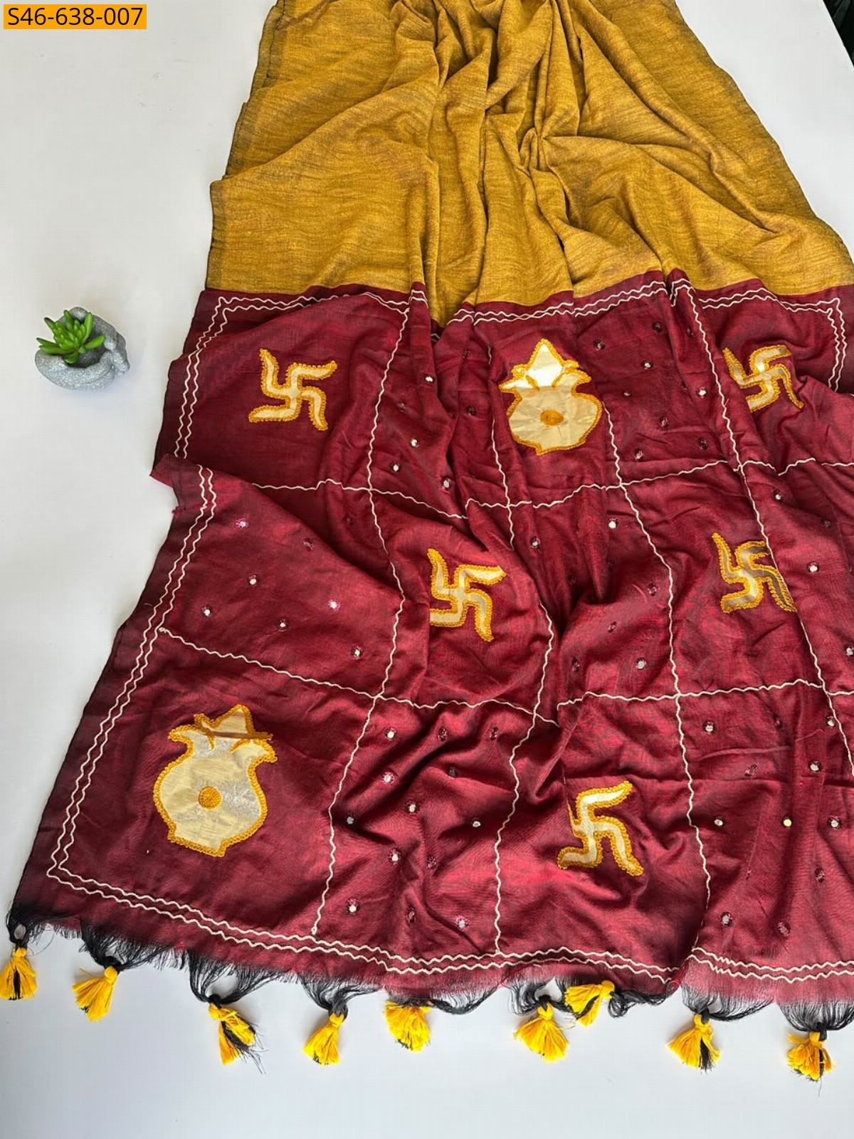 Mustard Fancy khadi Cotton Saree