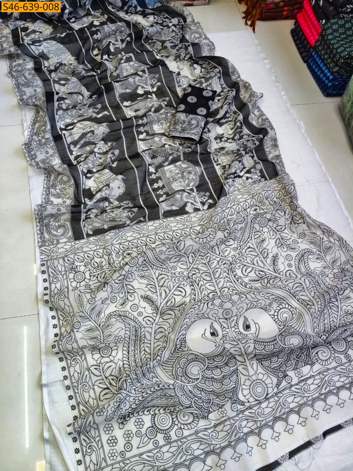 Black Fancy Soft linen cotton Saree