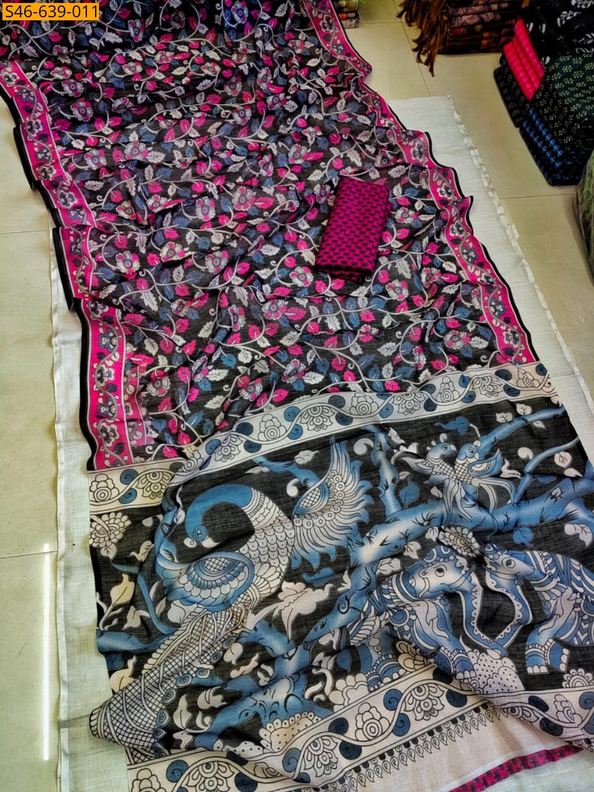 Black Fancy Soft linen cotton Saree