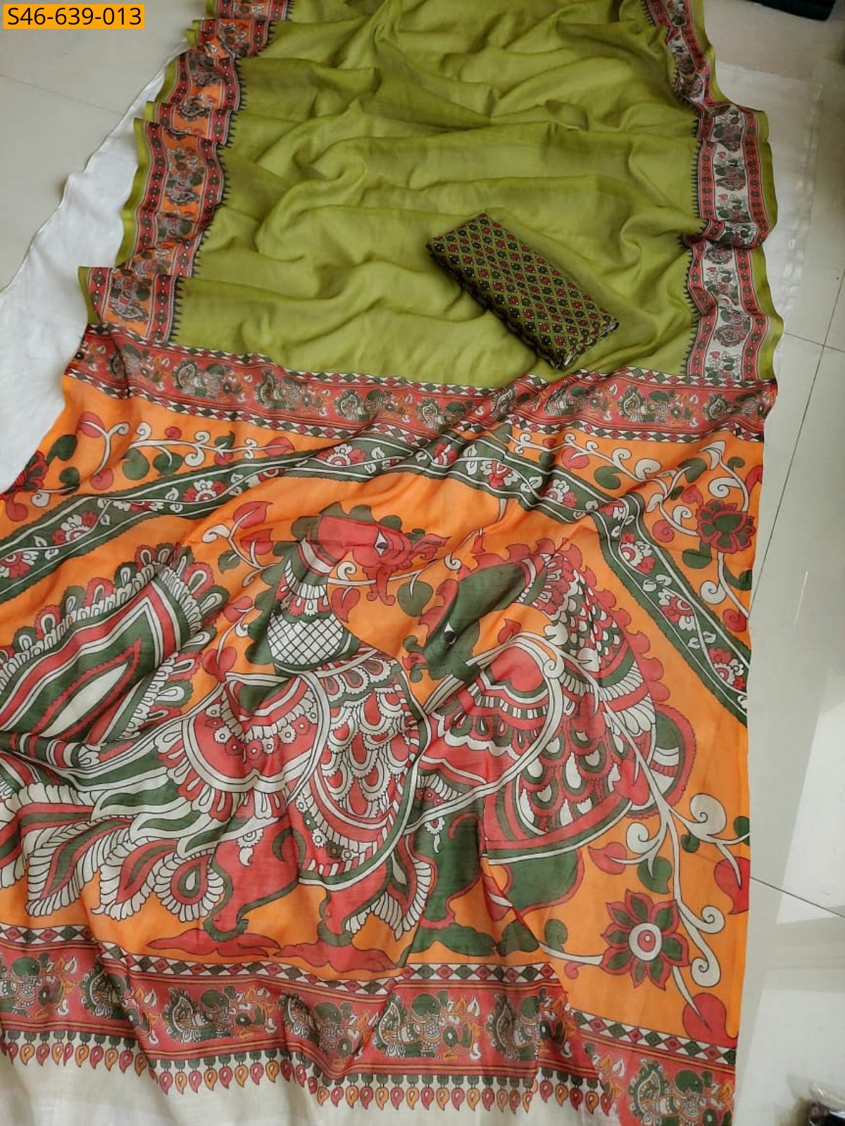 Green Fancy Soft linen cotton Saree