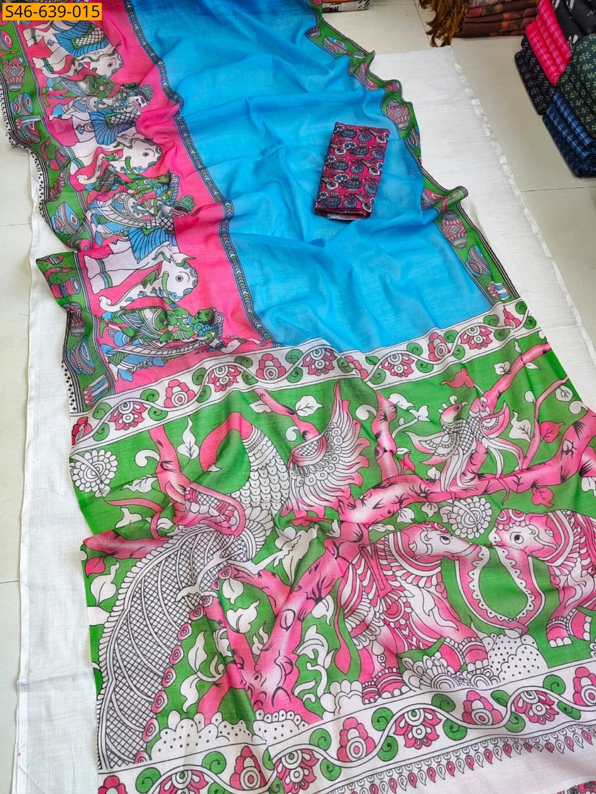 Blue Fancy Soft linen cotton Saree