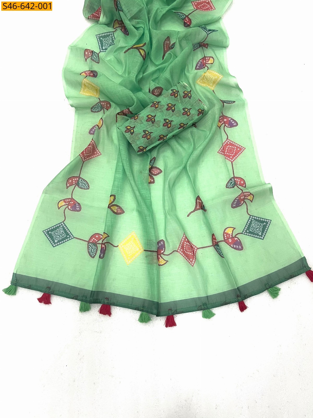 Green Fancy Linen Cotton Saree