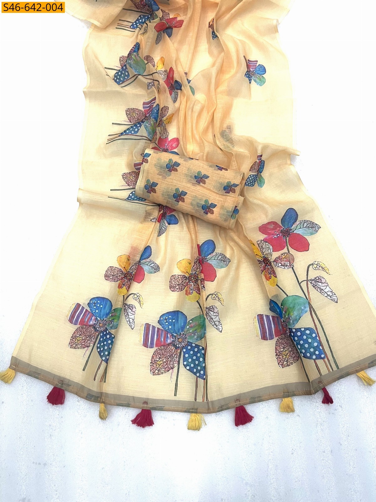 Yellow Fancy Linen Cotton Saree