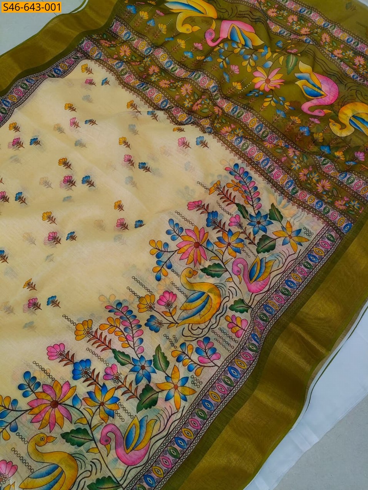 Yellow Fancy Linen Printed Saree
