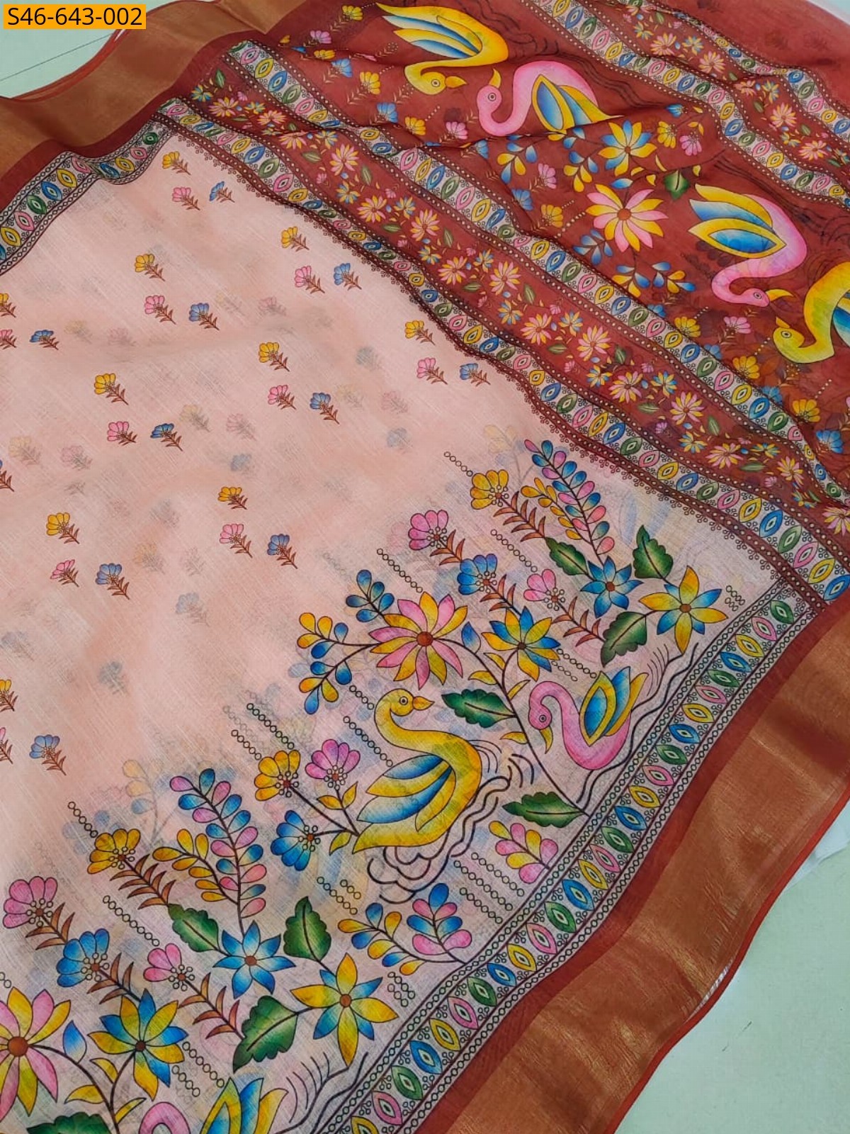 Pink Fancy Linen Printed Saree
