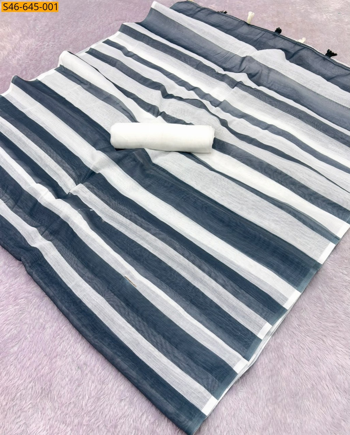 Black Fancy Plain Linen Cotton Saree