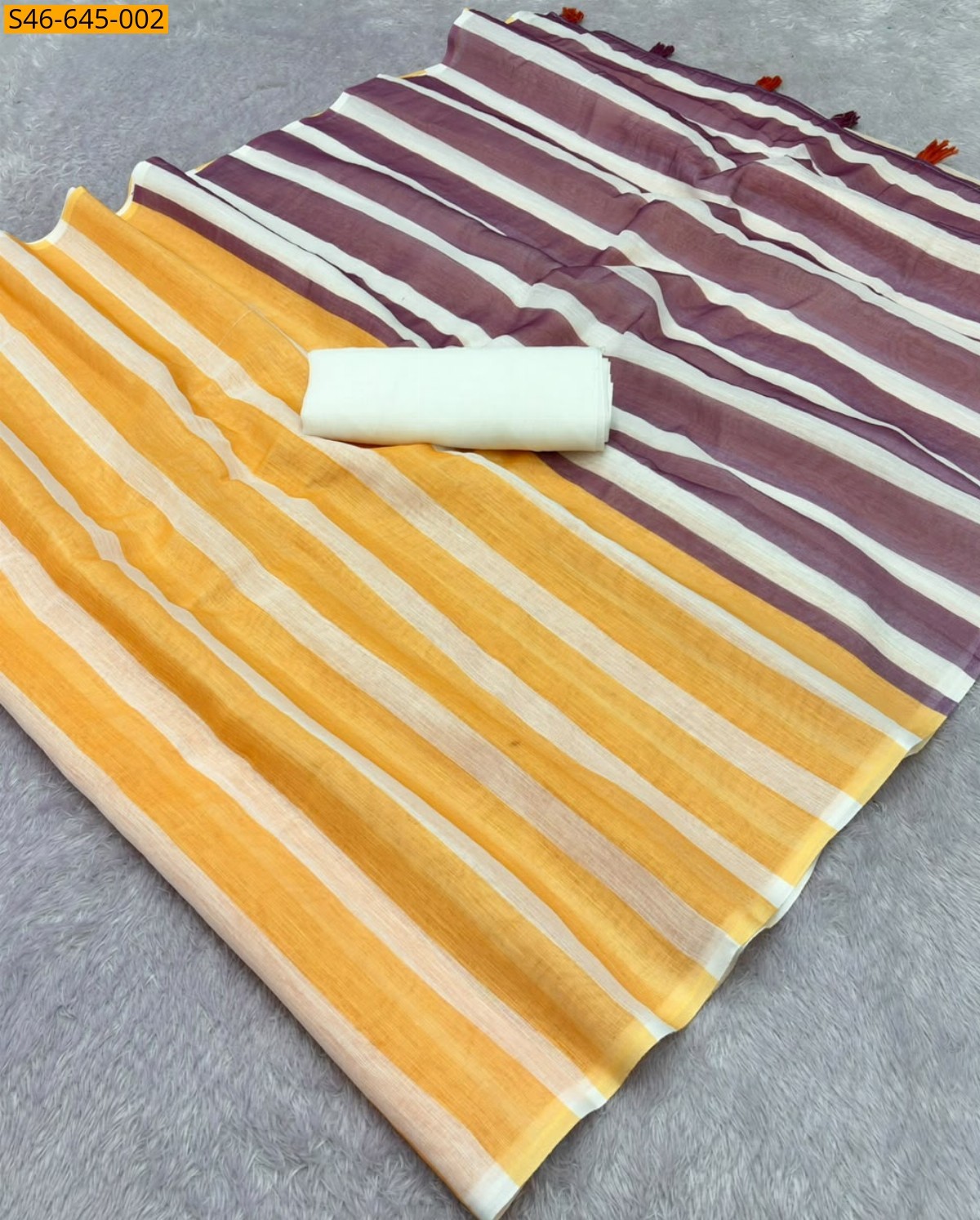 Orange Fancy Plain Linen Cotton Saree