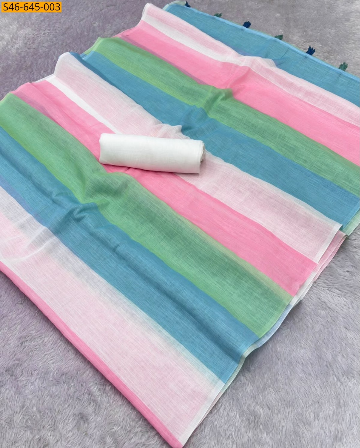 Multi Color Fancy Plain Linen Cotton Saree