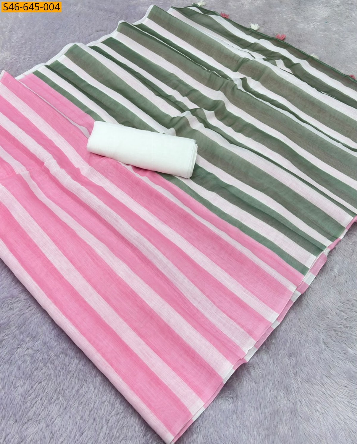 Pink Fancy Plain Linen Cotton Saree