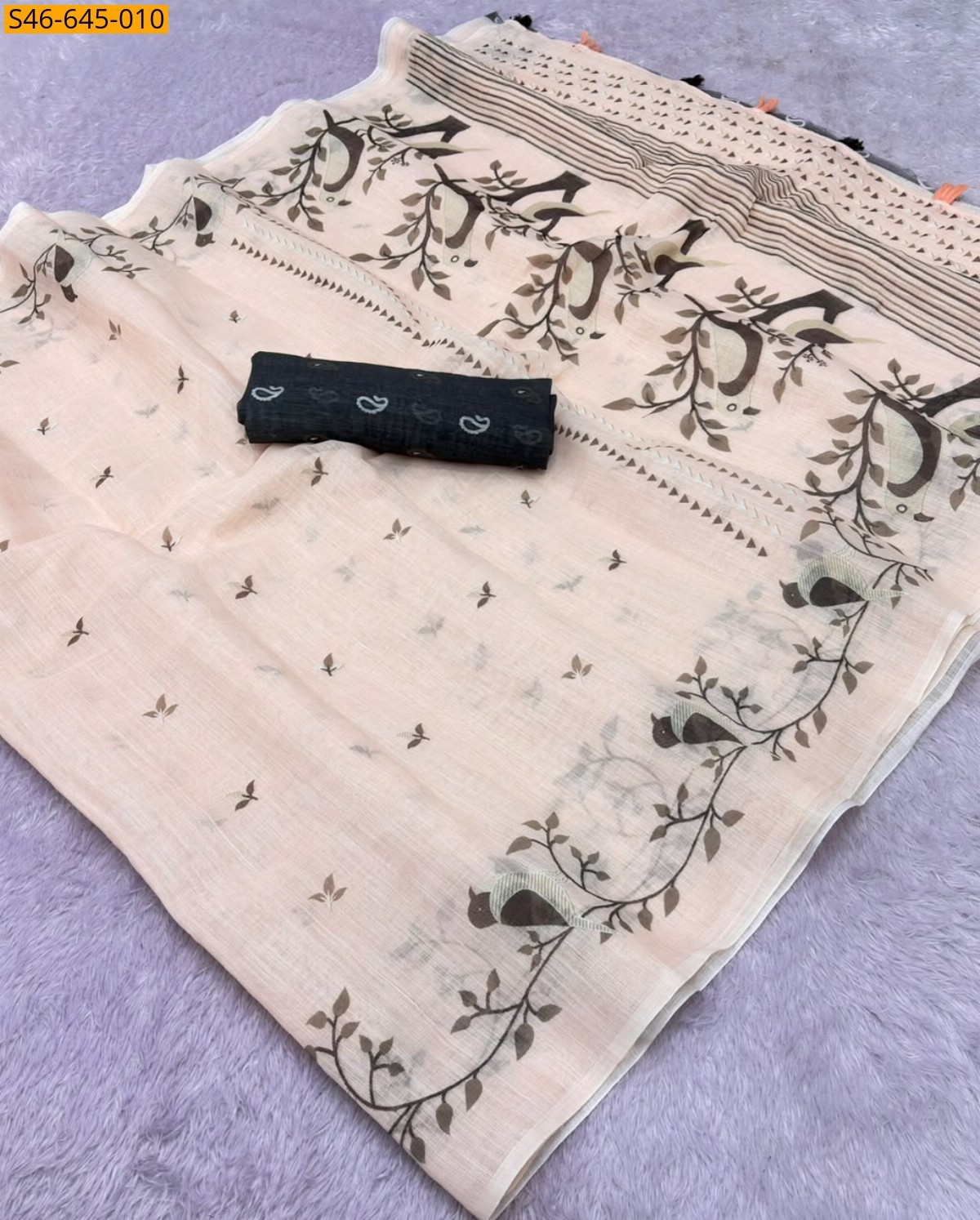 Fancy Plain Linen Cotton Saree