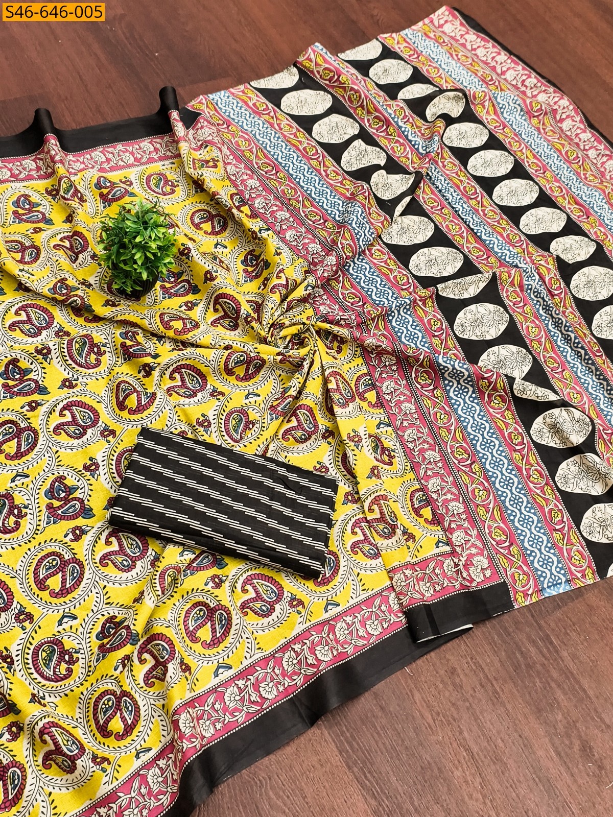 Yellow Fancy Cotton Saree