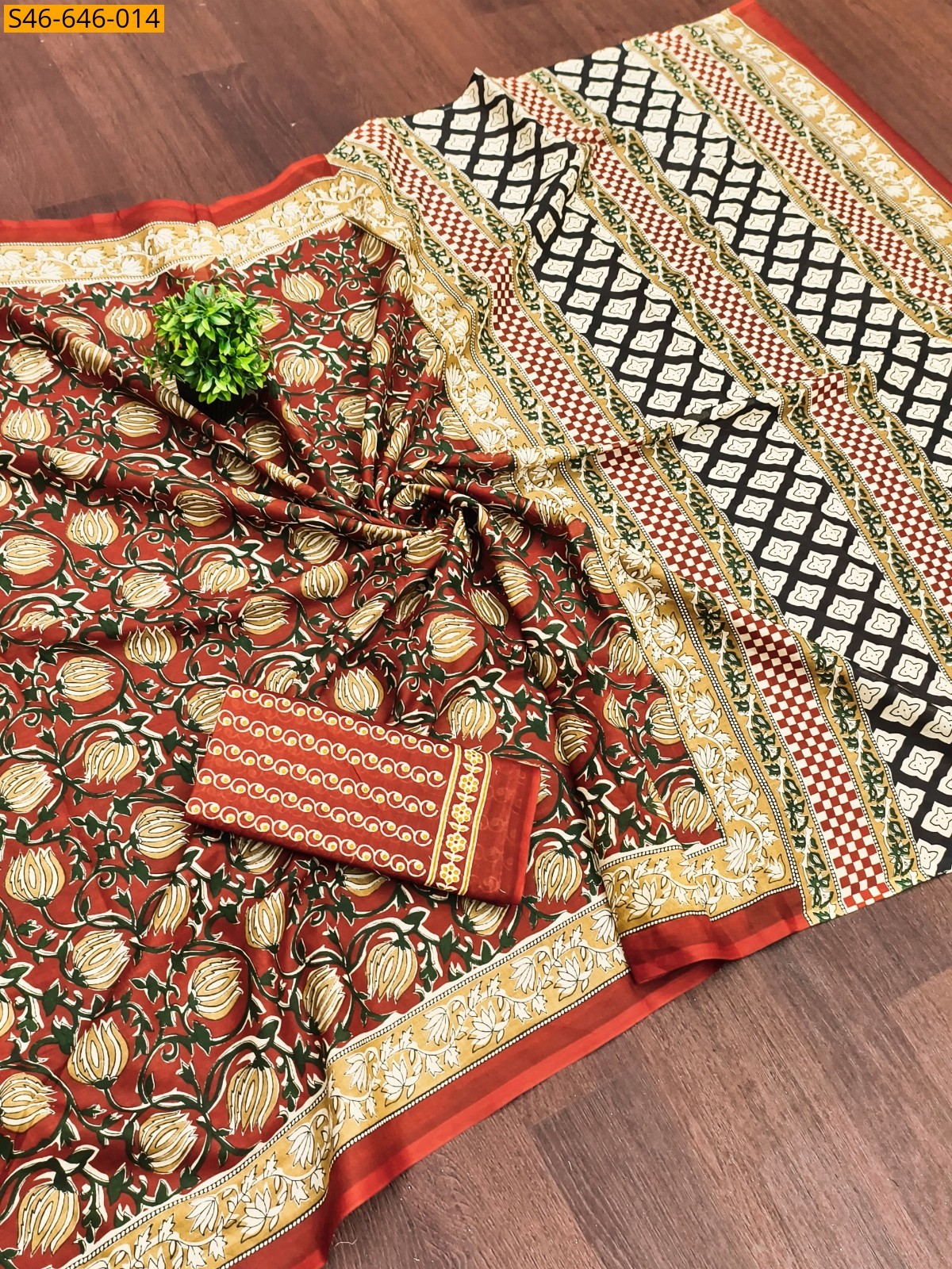 Red Fancy Cotton Saree