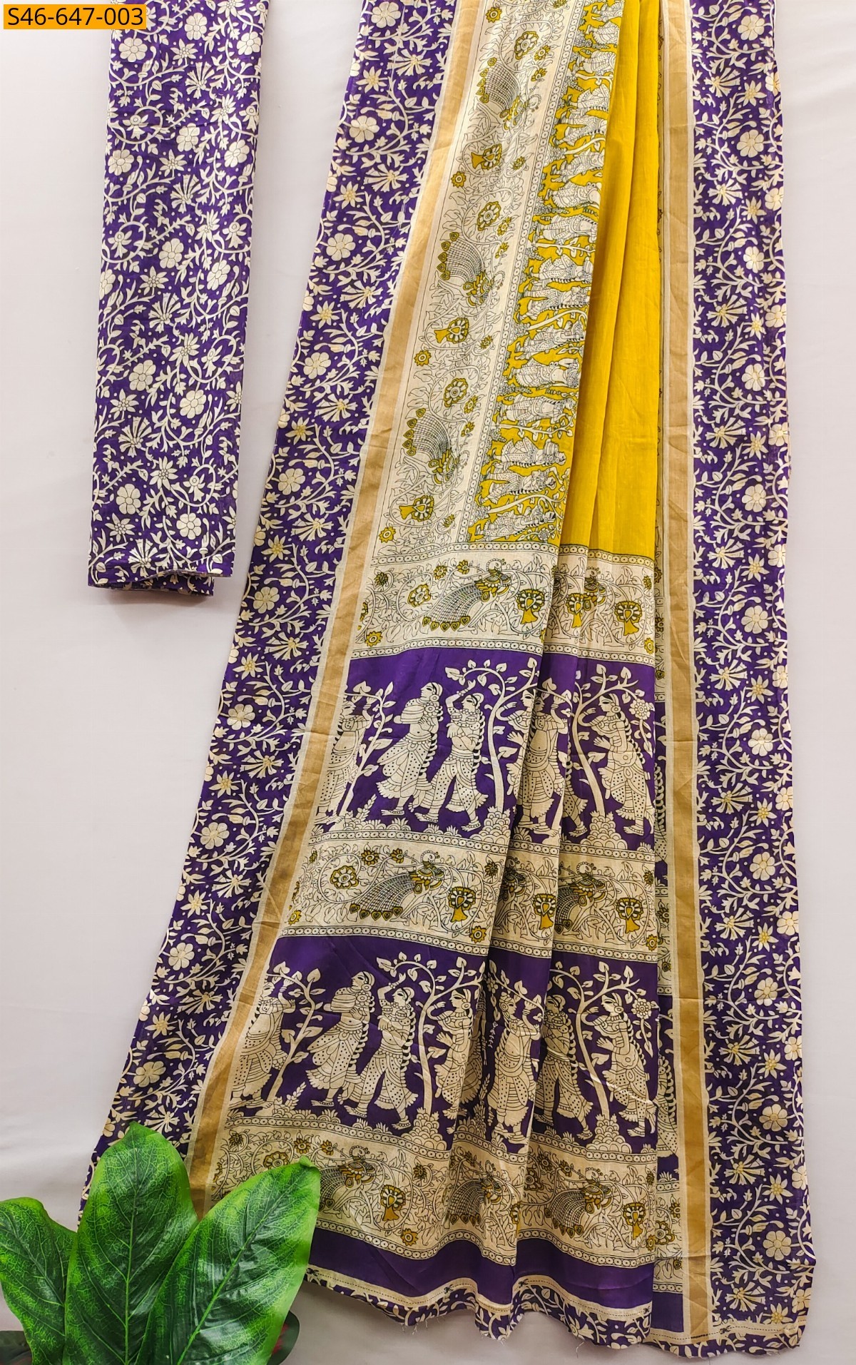 Yellow Fancy Cotton  Saree