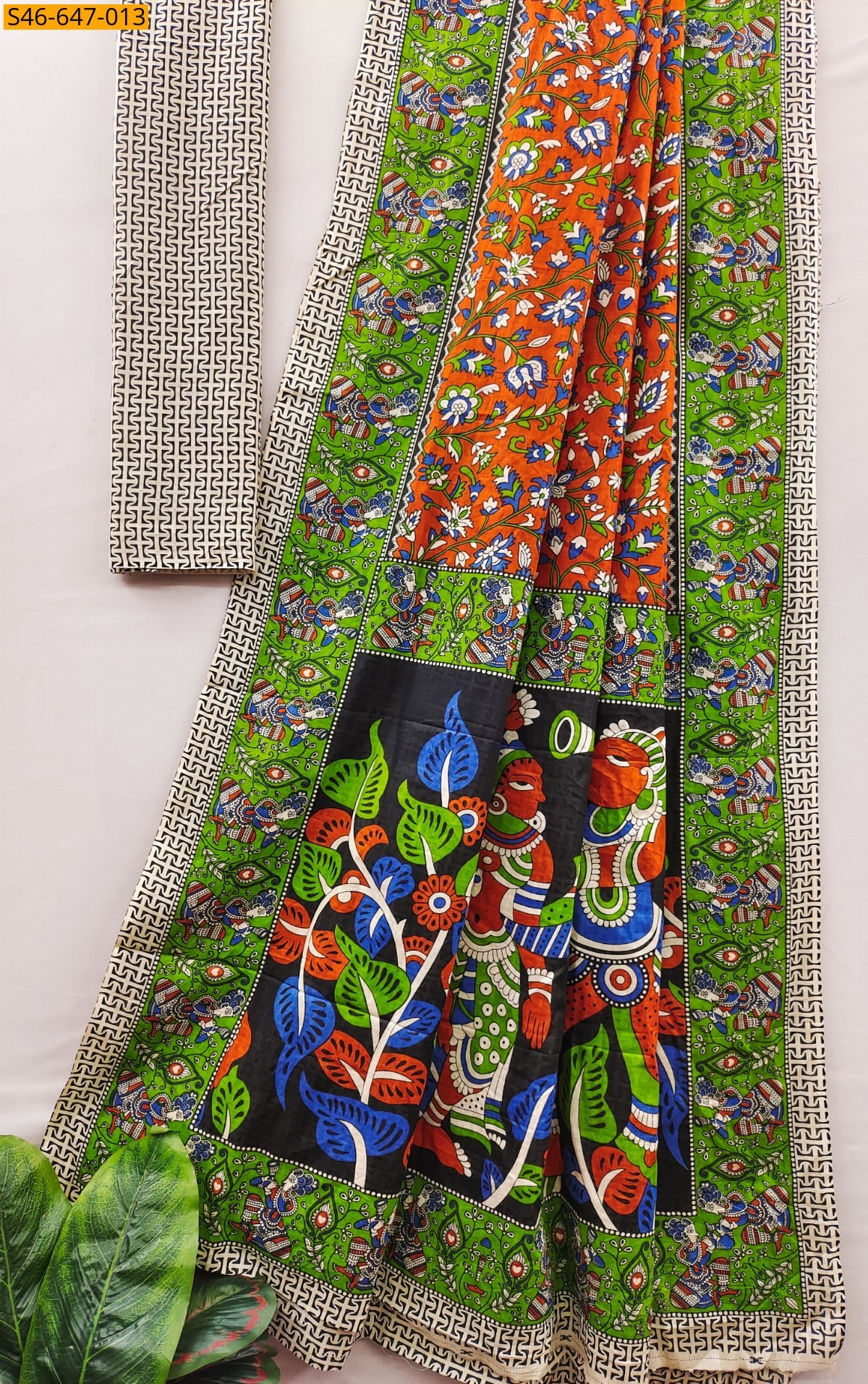 Orange Fancy Cotton  Saree