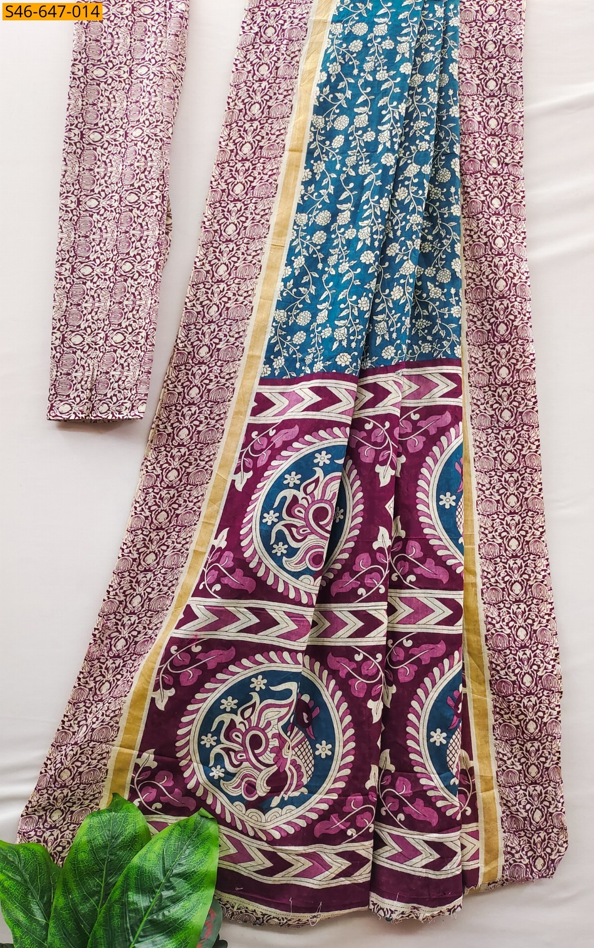 Blue Fancy Cotton  Saree