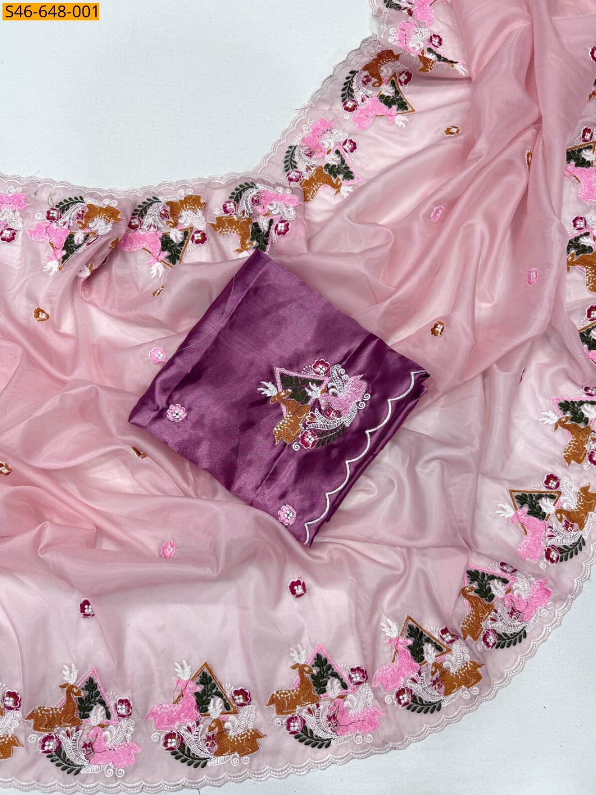Pink Fancy Soft Crystal Tissue Saree