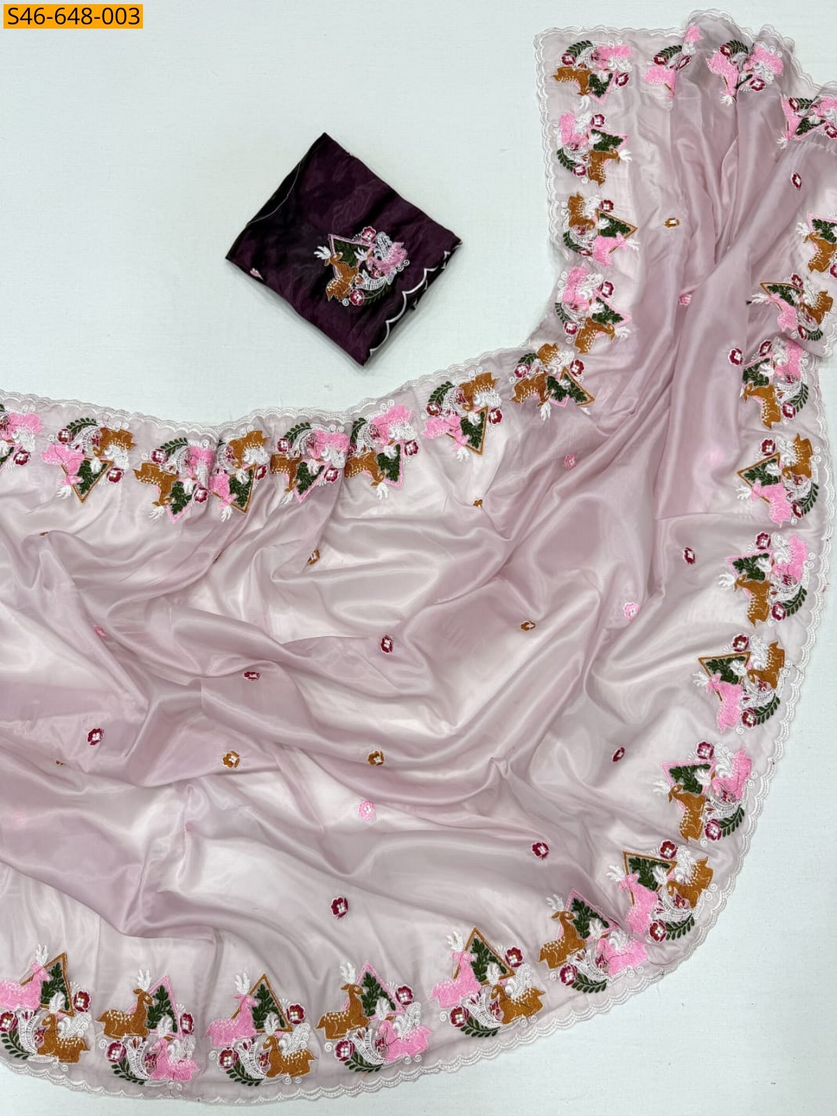 Light lavender Fancy Soft Crystal Tissue Saree