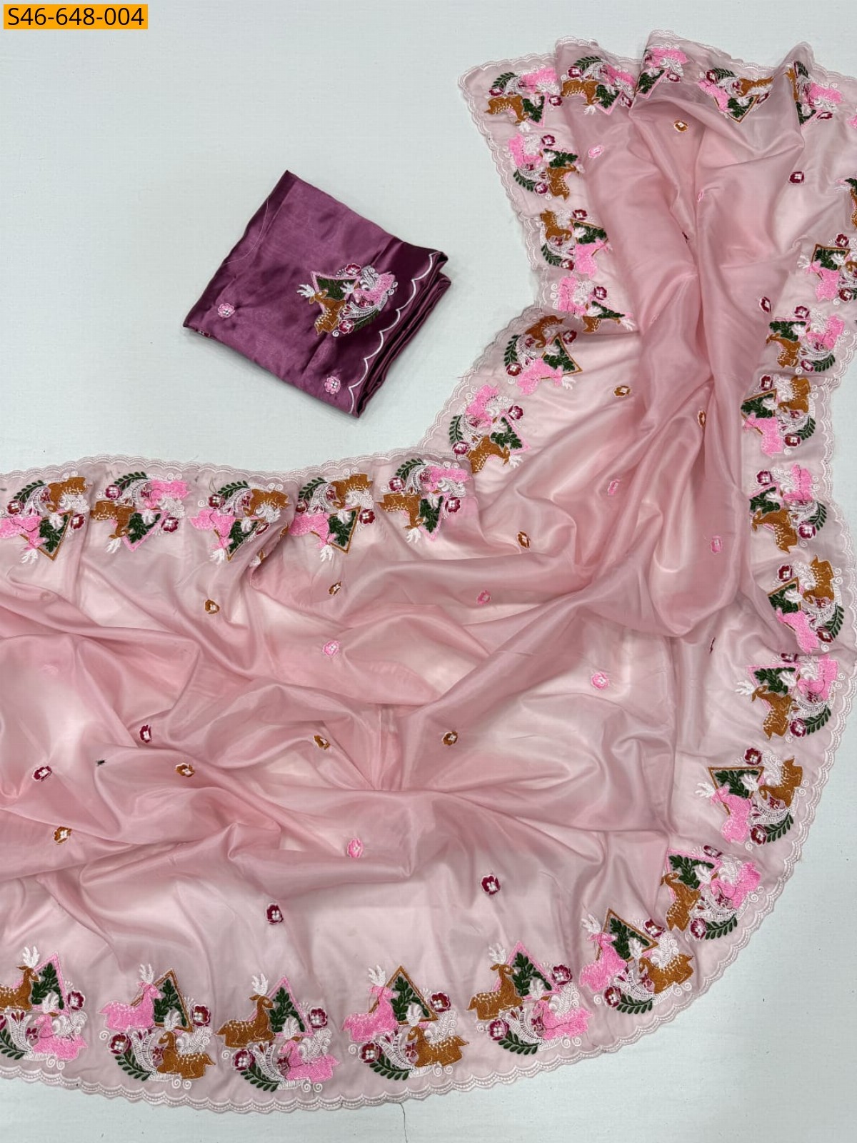 Pink Fancy Soft Crystal Tissue Saree