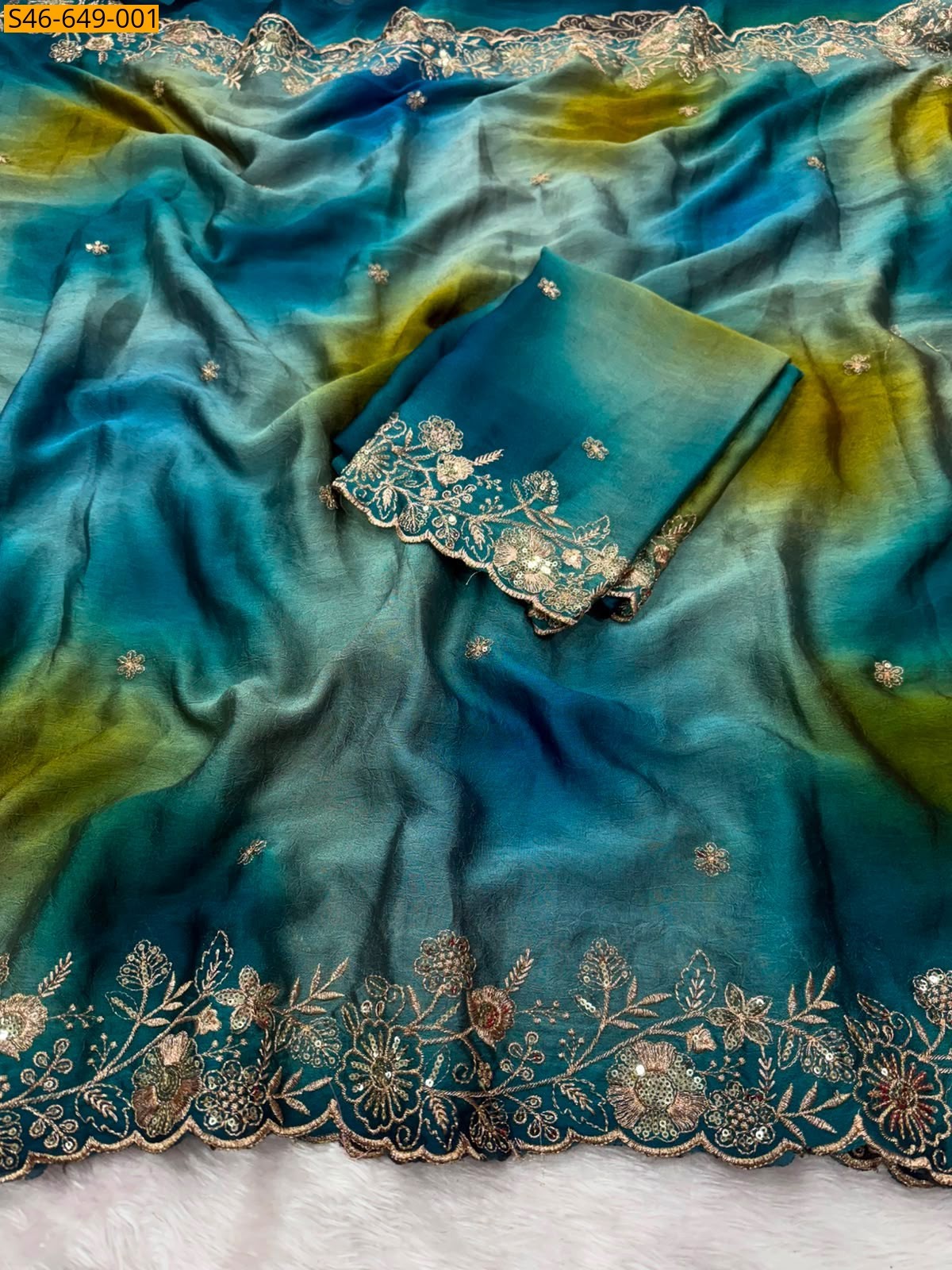 Blue Fancy Rangoli Crush Printed Saree
