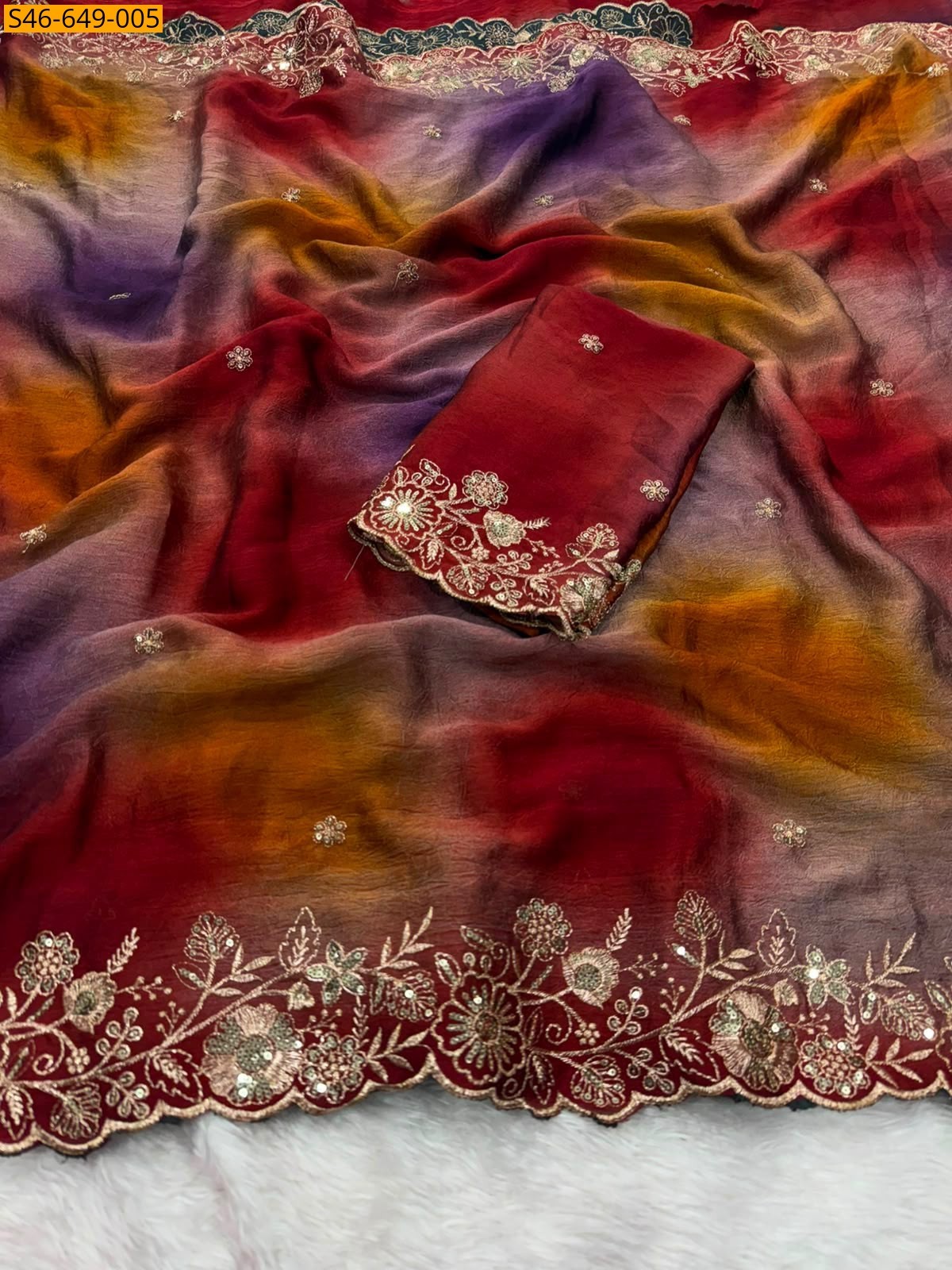 Orange Fancy Rangoli Crush Printed Saree