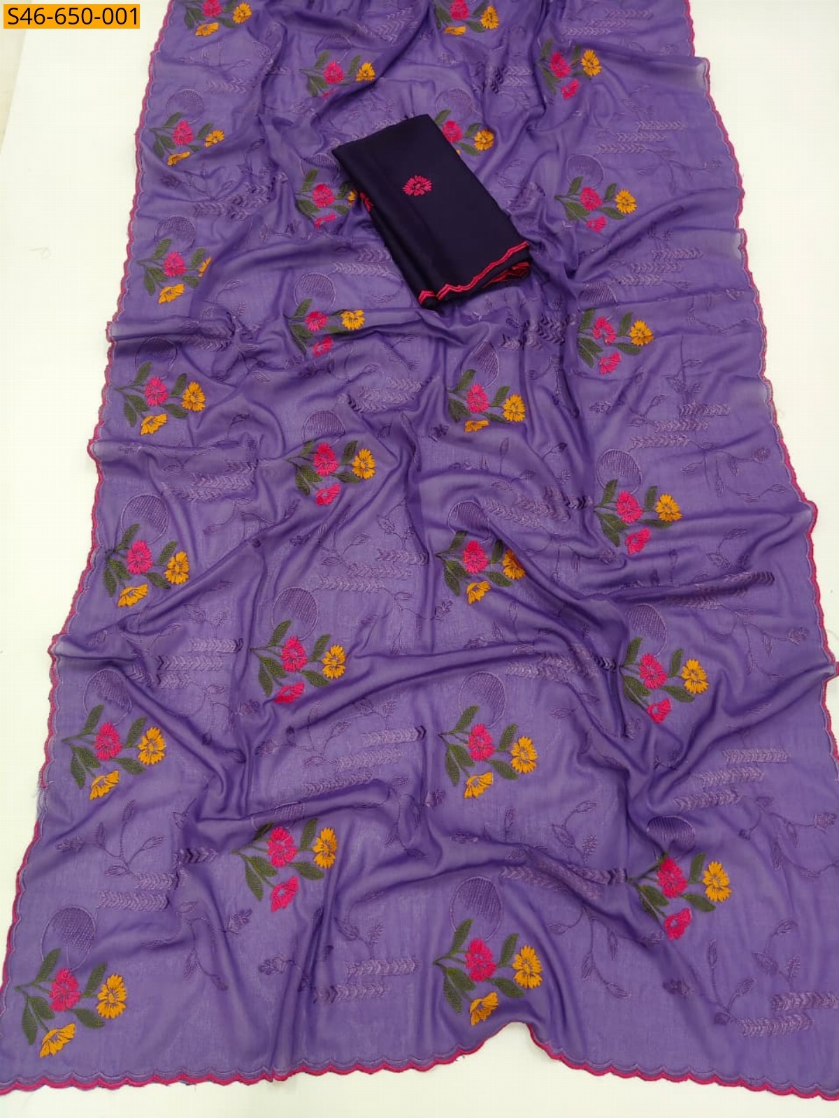 Lavendar Fancy Geaorgette Embroidery Saree