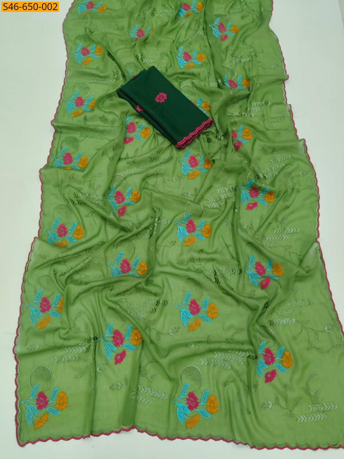 Light Green Fancy Geaorgette Embroidery Saree