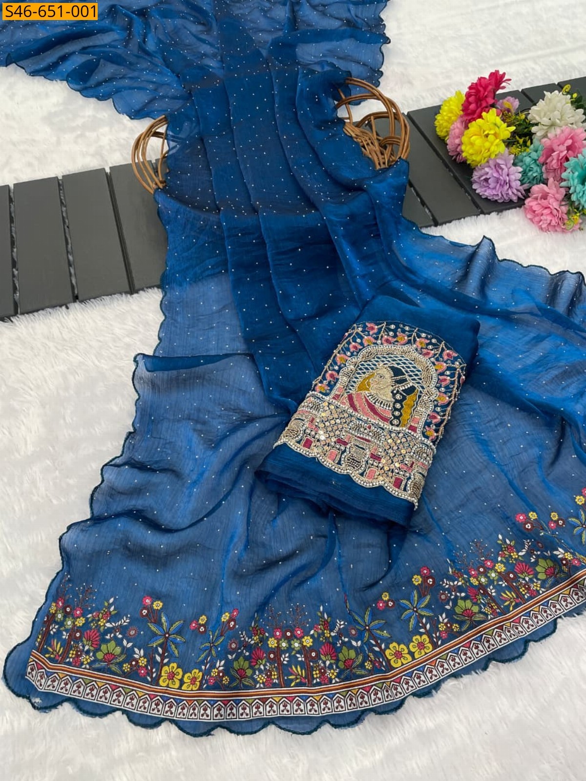 Blue Fancy Fendy Chiffon Saree