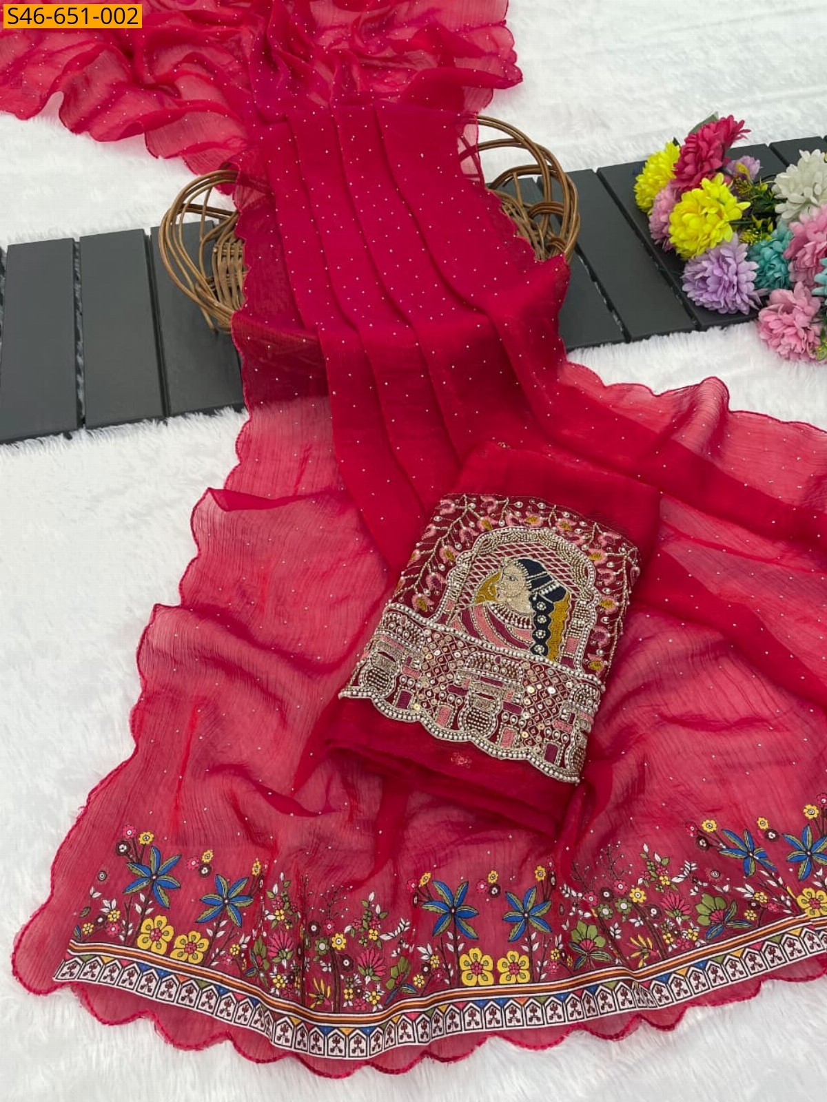 Rose Fancy Fendy Chiffon Saree