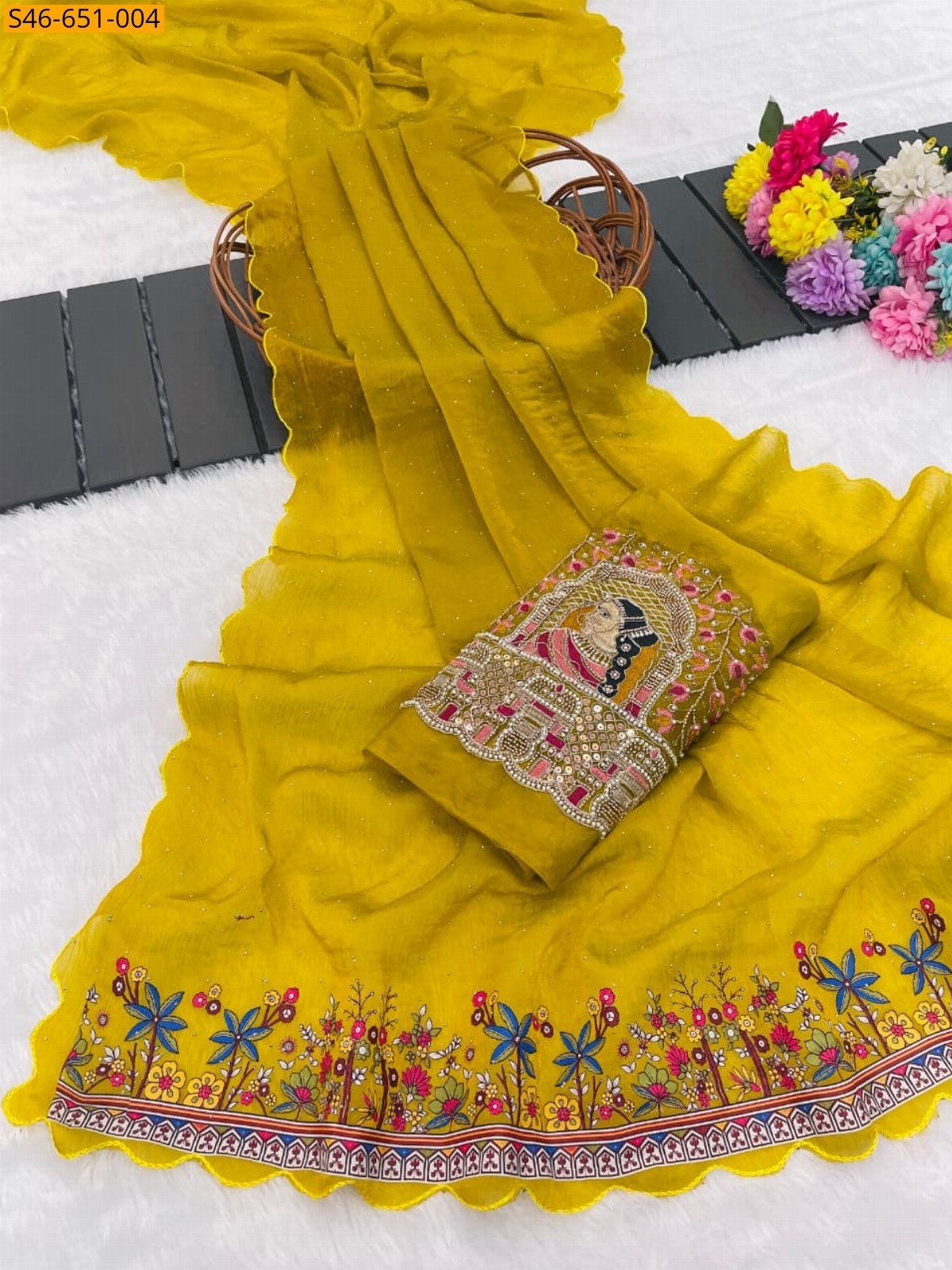 Yellow Fancy Fendy Chiffon Saree